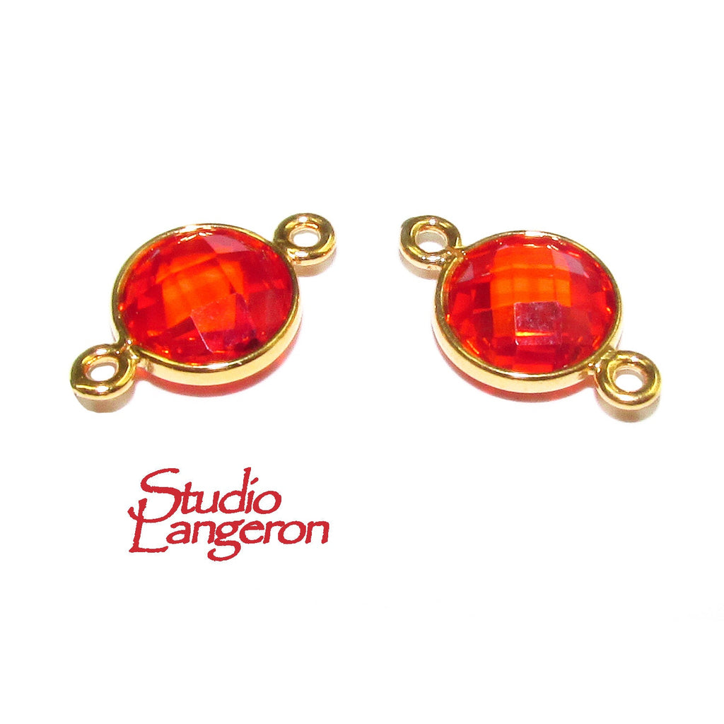 14K Gold Filled Checkerboard Red Topaz Round Link Connector size 15x9 mm, Jewelry making, gold filled Link connector, Connector - 1 piece