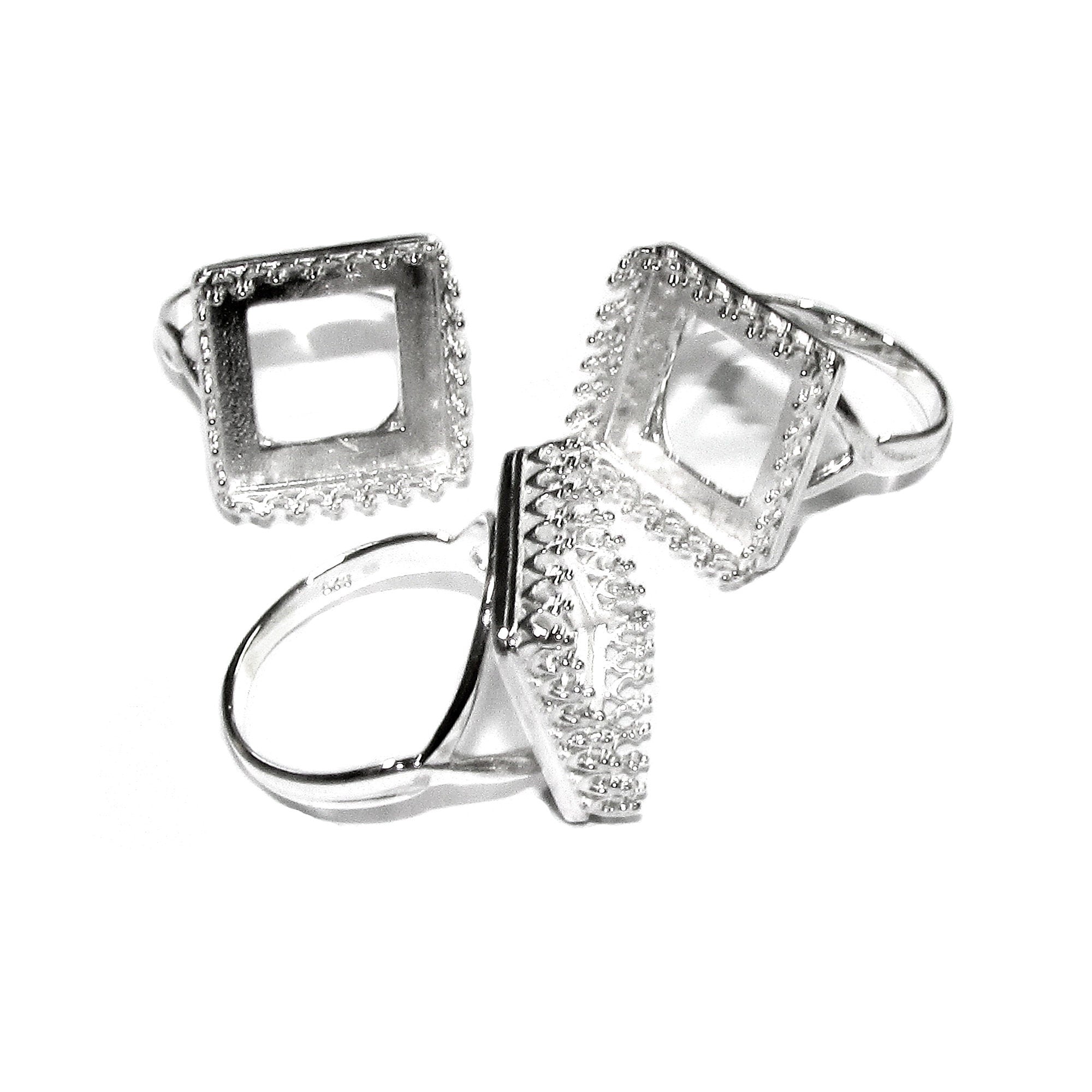 14x14mm 925 sterling silver blank ring with square bezel cup size 5, 6, 7, 8, 9, silver ring, base ring, jewelry making, bezel cup - 1 piece