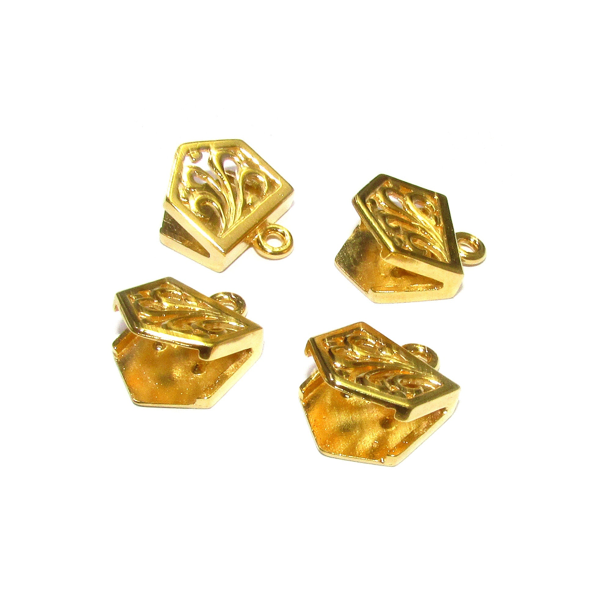 14K Gold Filled decorative Flat Pinch End Caps size 12x11 mm, Flat end caps, Jewelry making, End caps gold filled - 1 pair (2 piece)