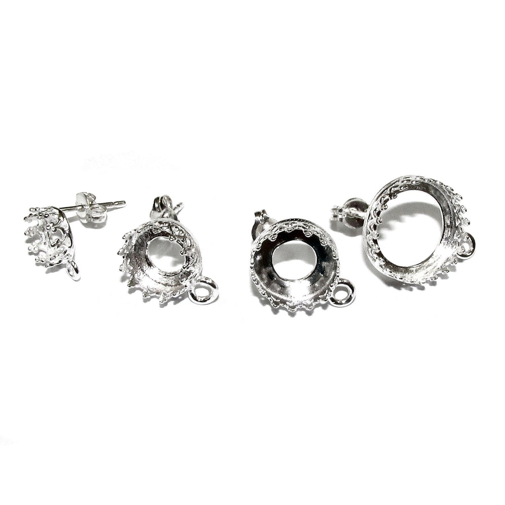 925 Sterling Silver Blank earrings size 5. 6, 7, 8, 10, 12 mm with closed ring, Bezel cup, Base earrings, Jewelry making - 1 pair (2 pieces)