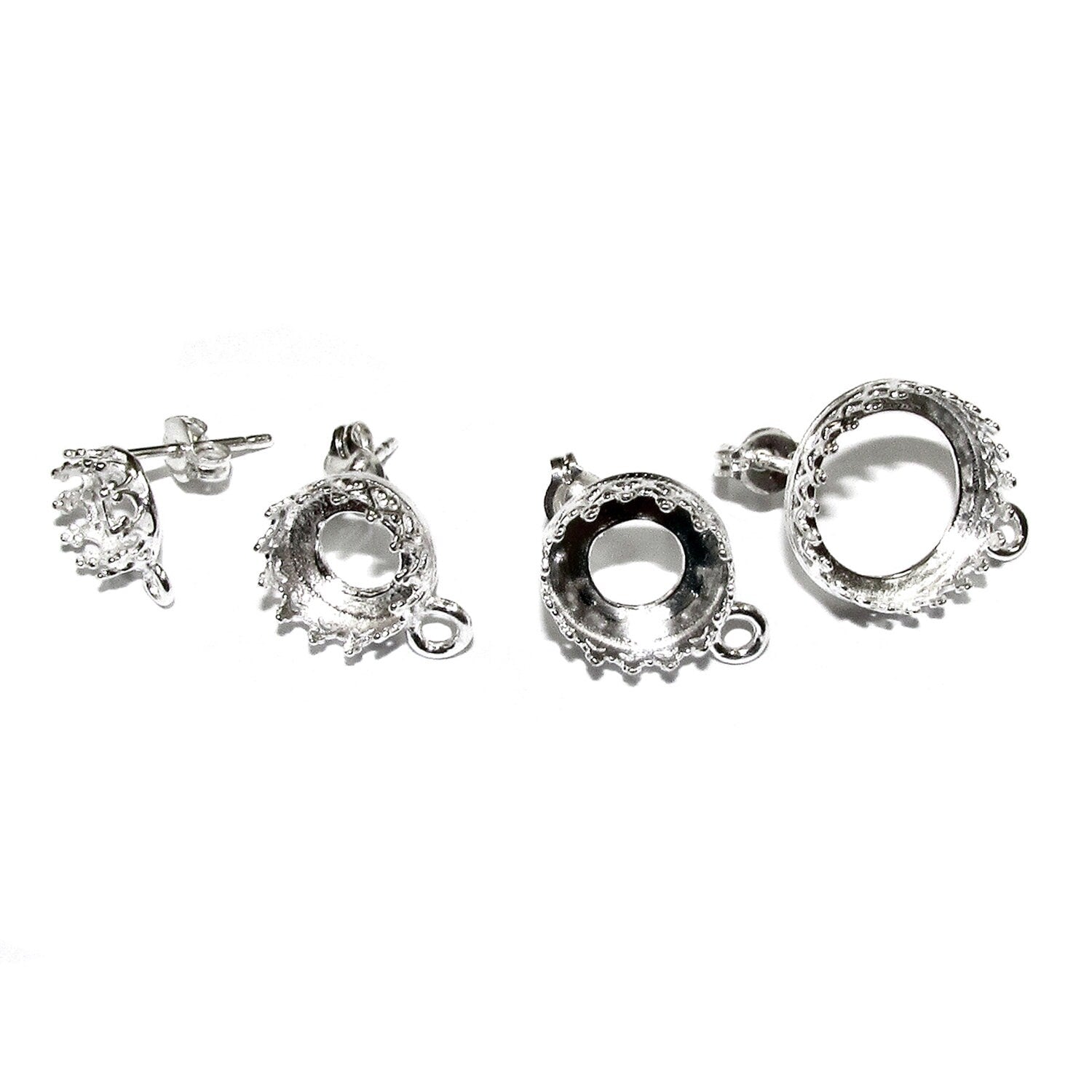 925 Sterling Silver Blank earrings size 5. 6, 7, 8, 10, 12 mm with closed ring, Bezel cup, Base earrings, Jewelry making - 1 pair (2 pieces)