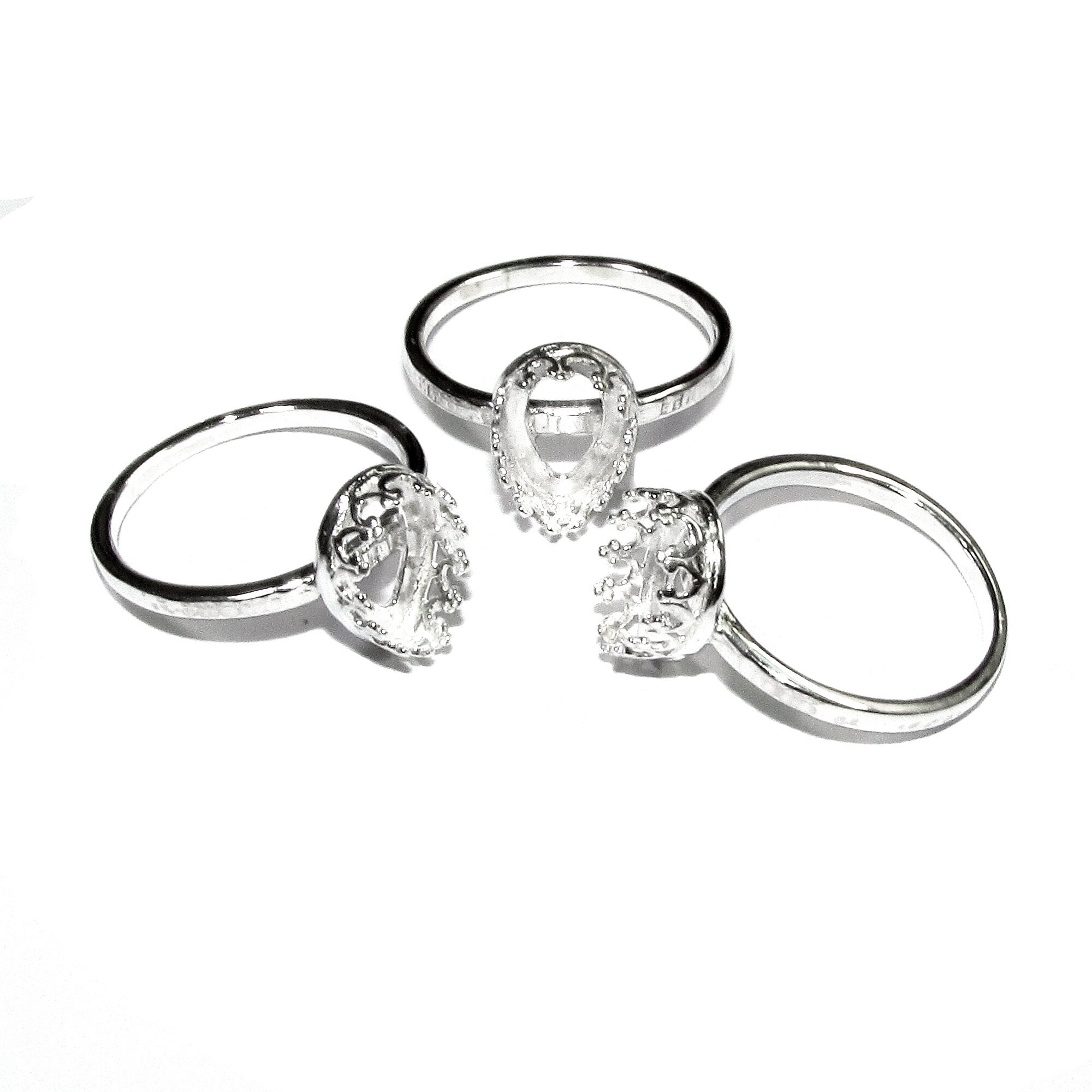 8x10 mm 925 sterling silver blank ring with pear bezel cup size 5, 6, 7, 8, Setting, ring, bezel cup, base ring, Jewelry making - 1 piece