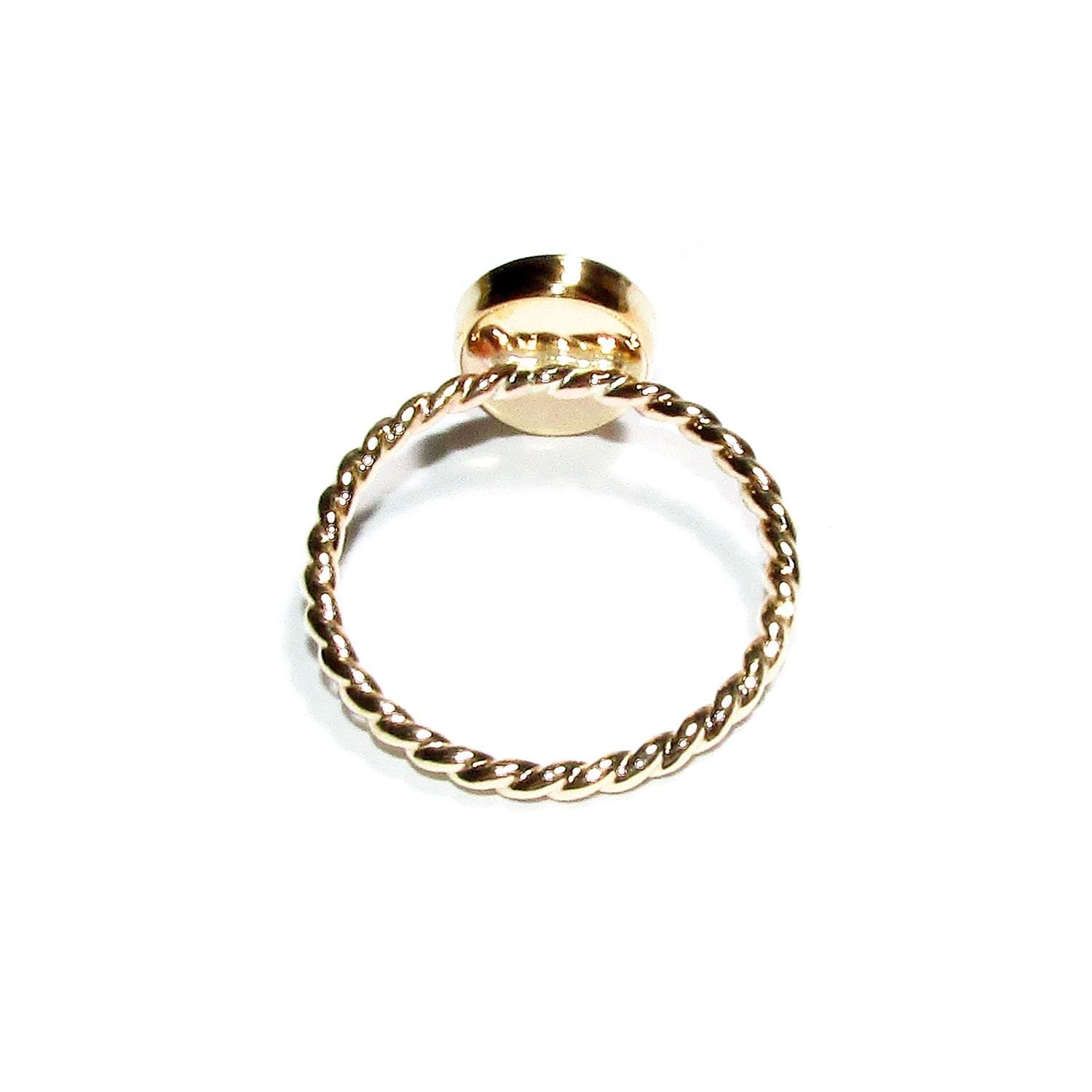 14K Yellow gold filled twisted blank ring with bezel cup 8x10mm size 4 - 11, Base ring, Bezel cup, Jewelry making, Setting - 1 piece