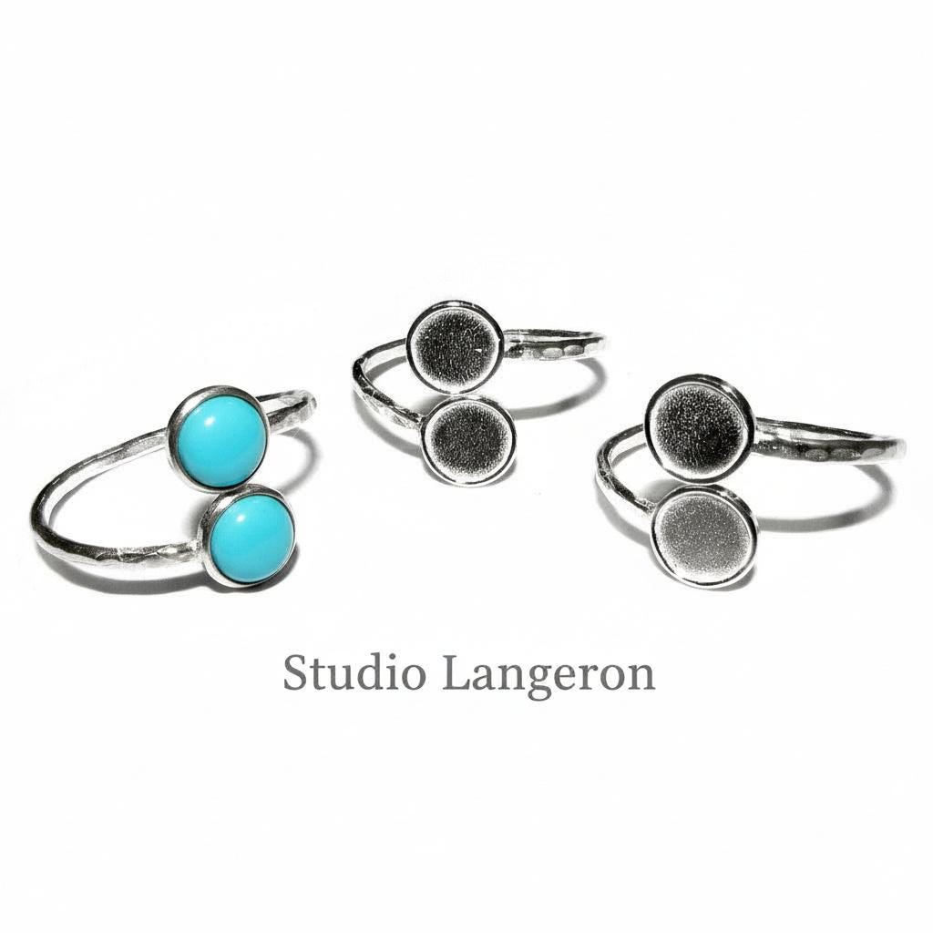 925 sterling silver open blank ring with a two bezel cups for cabochon 6 mm, silver ring, base ring, silver ring, jewelry making - 1 piece