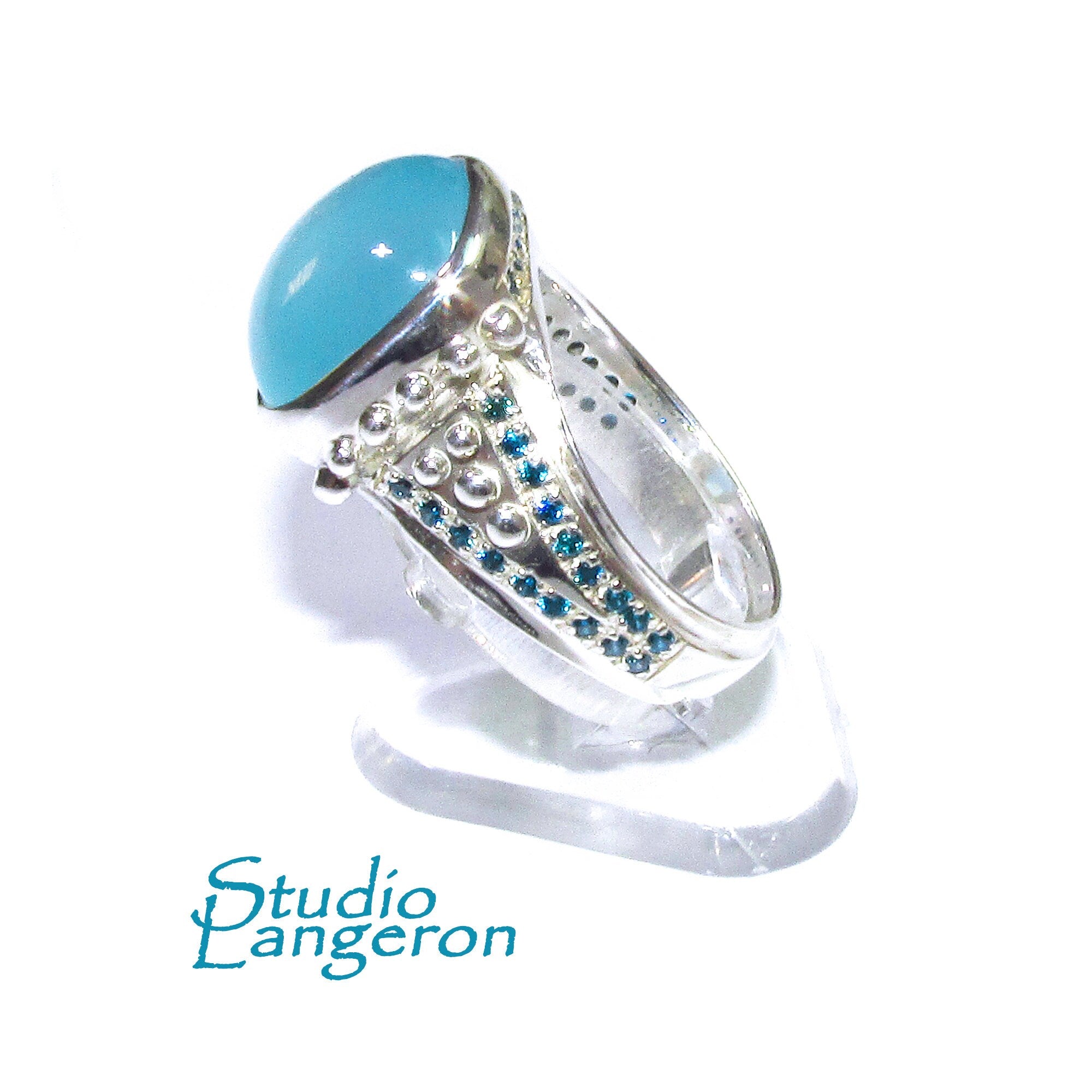 Statement Chalcedony ring 925 sterling silver size 7 1/2, Handmade ring, single copy, 925 sterling silver, Natural Aqua chalcedony, gemstone