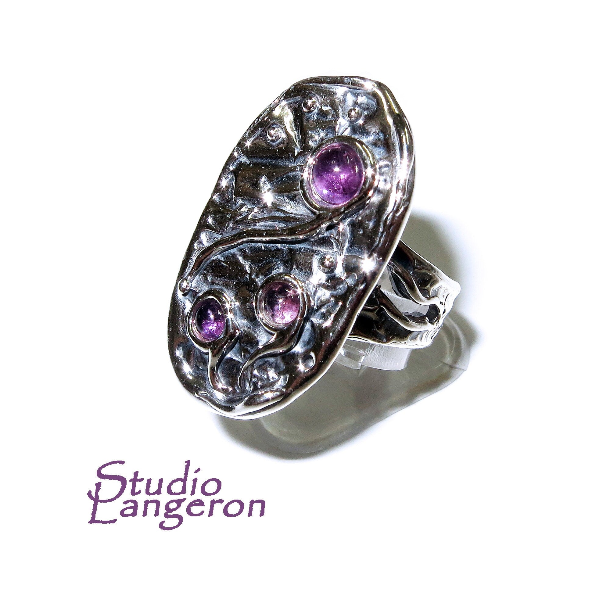 Natural Amethysts ring 925 sterling silver size 6, Handmade ring, single copy, Natural Amethysts, silver ring, Statement ring, Amethyst ring