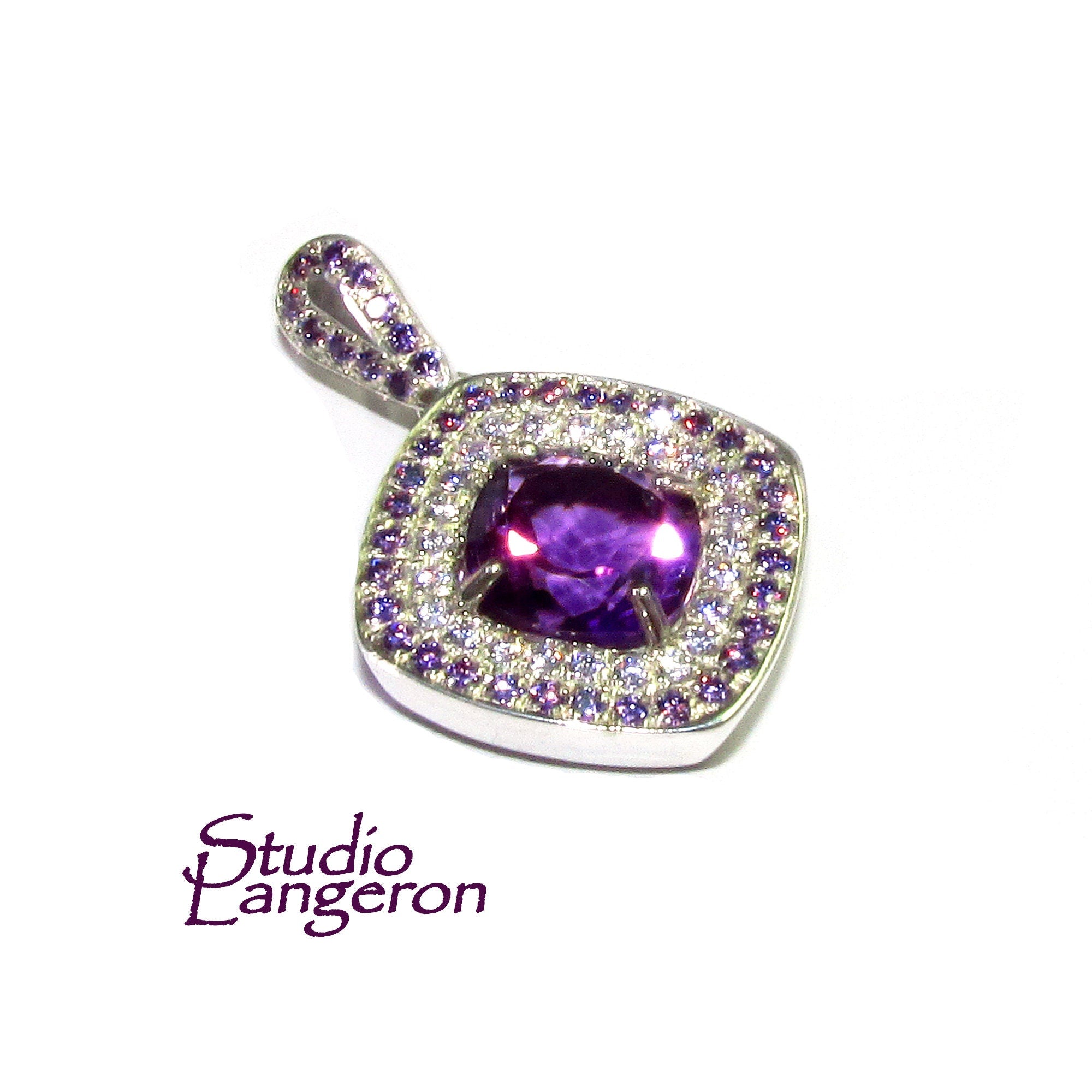 Amethyst and white topaz pendant 925 sterling silver size 1.9x1.9 cm, Handmade pendant, single copy, Amethyst, White topaz, Pendant gift