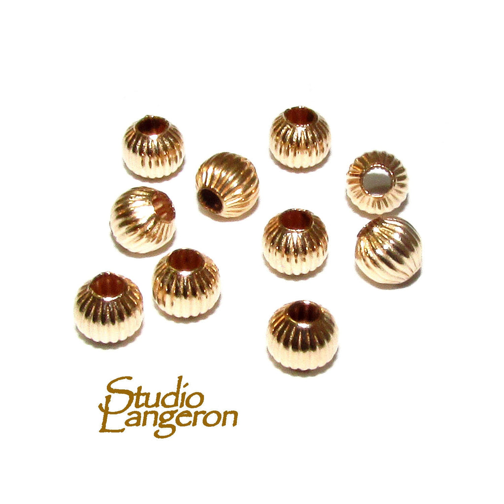 10 pieces 14K Yellow Gold filled Corrugated Beads 4 mm, Beads, Corrugated beads, Spacer Beads, Jewelry making, 14/20 Gold filled