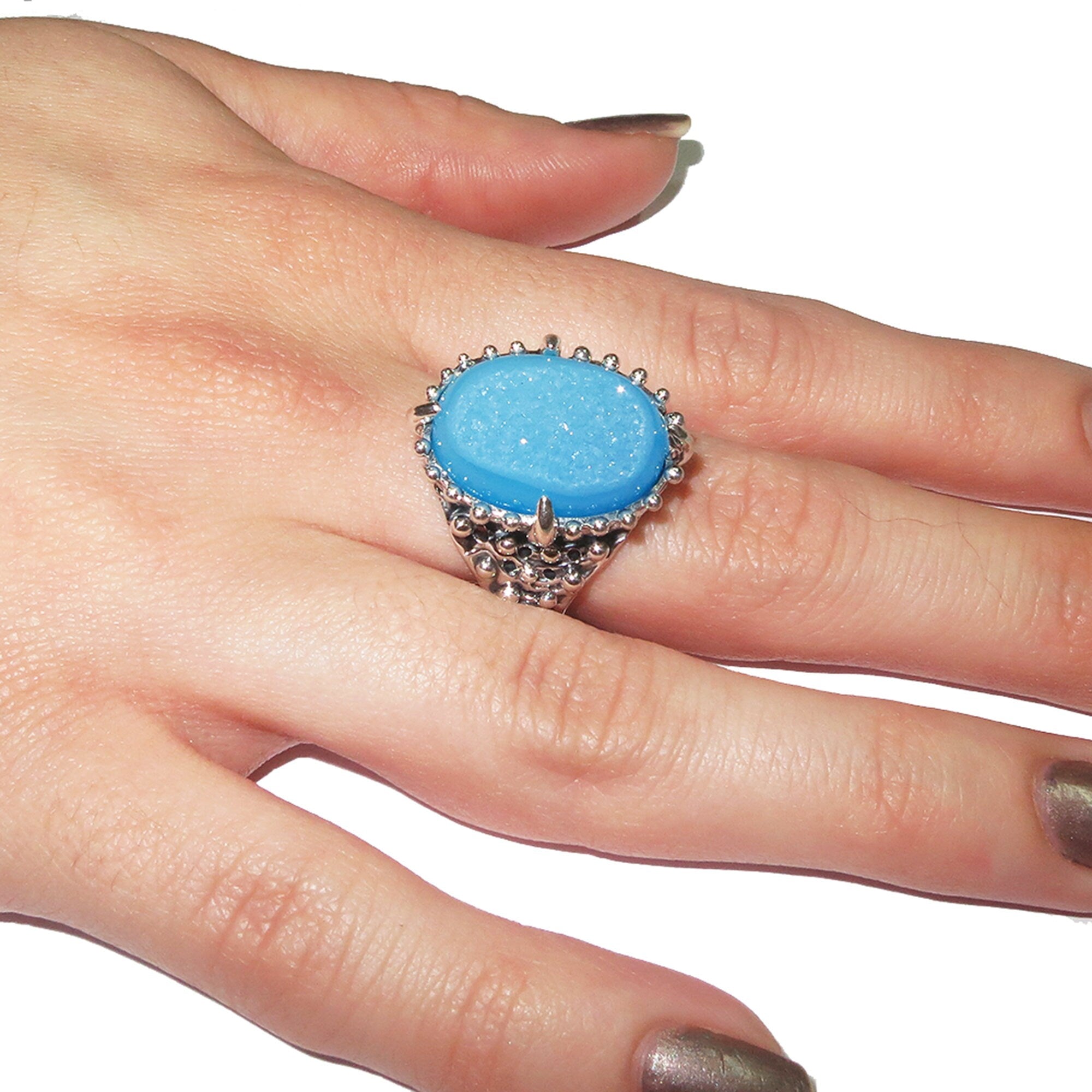 Druse agate ring 925 sterling silver size 8 1/2, Handmade ring, single copy, sterling silver, Druse agate, silver ring, Statement ring