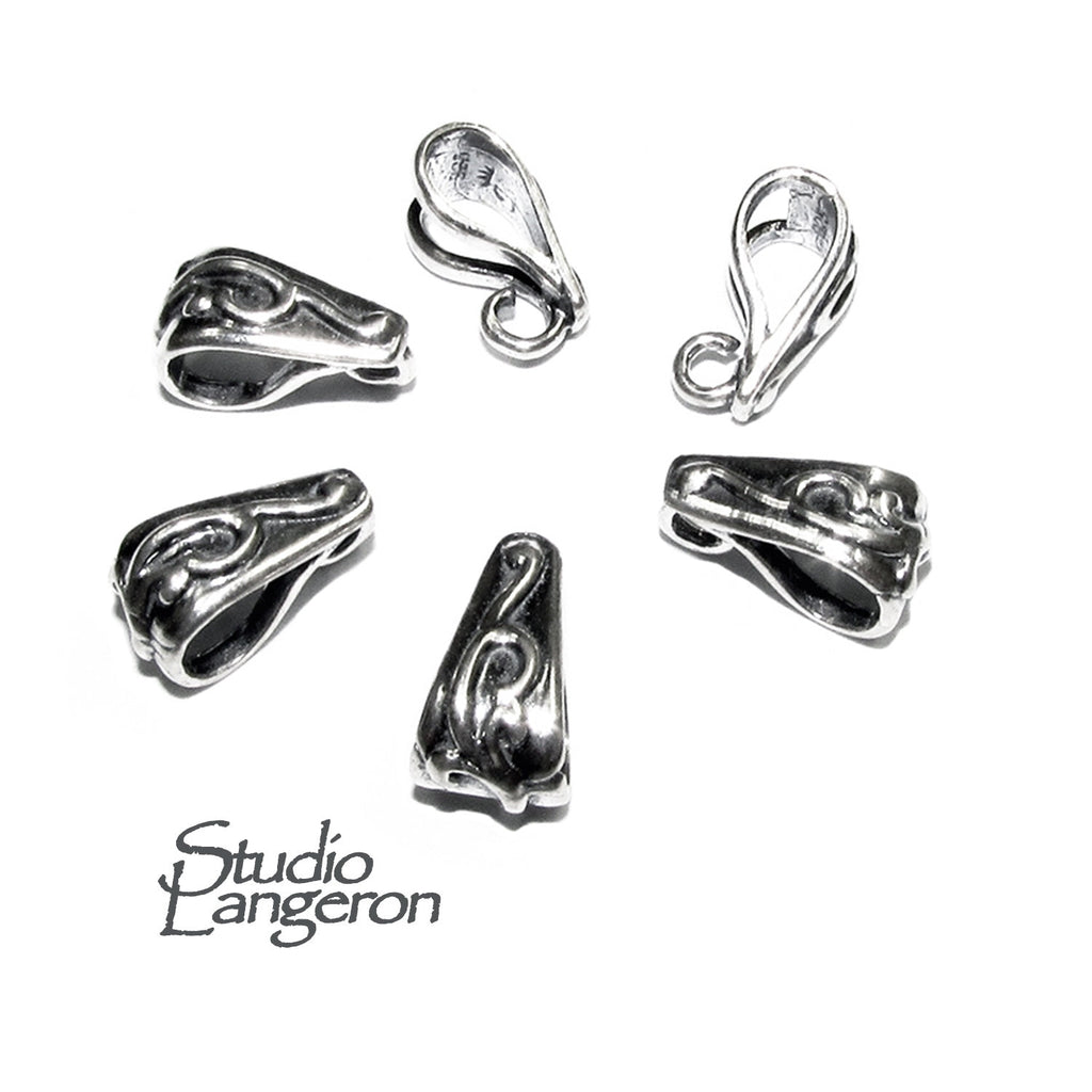 925 Sterling silver Swirl Design Pendant Bail, Bail with hook, bail with look, Jewelry making, Bail silver, Bail finding, Pendant - 1 piece