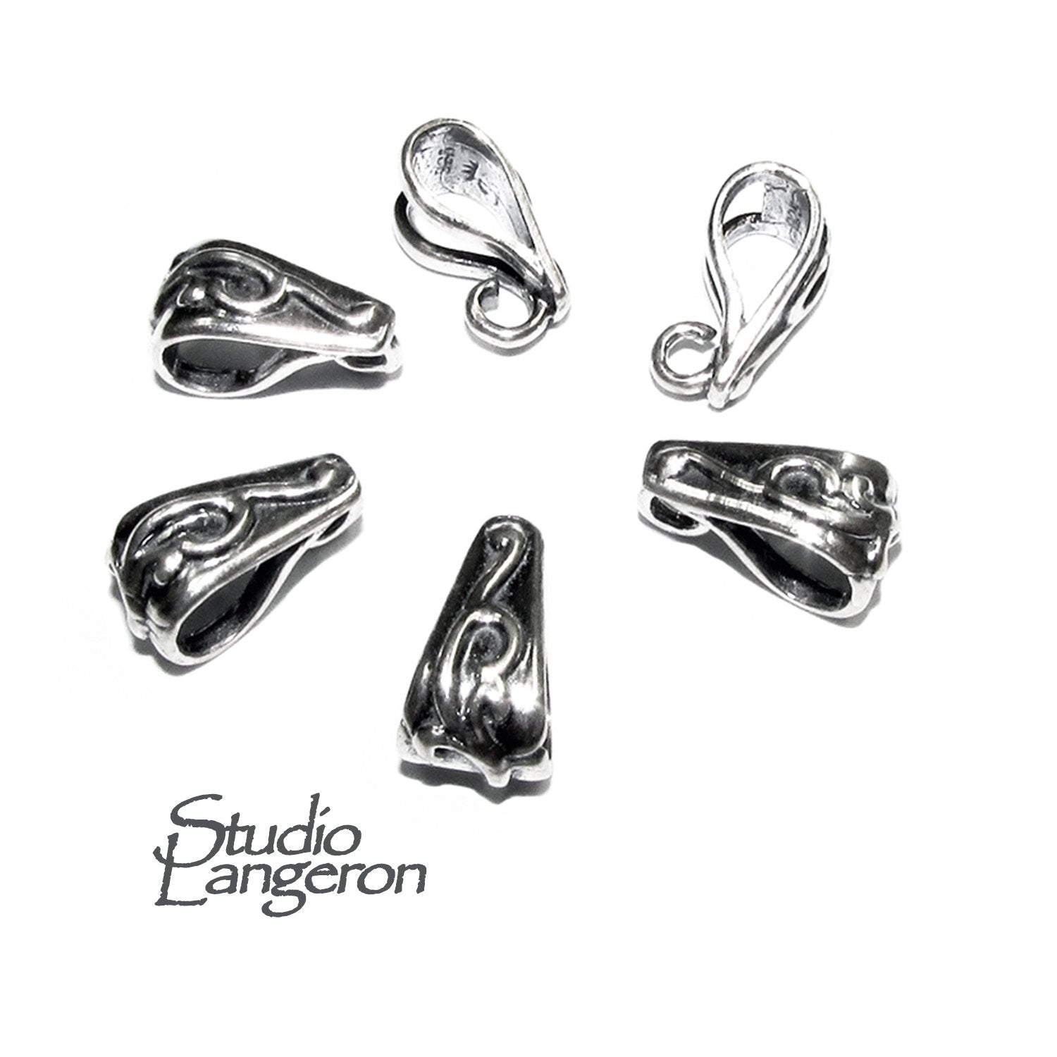 925 Sterling silver Swirl Design Pendant Bail, Bail with hook, bail with look, Jewelry making, Bail silver, Bail finding, Pendant - 1 piece