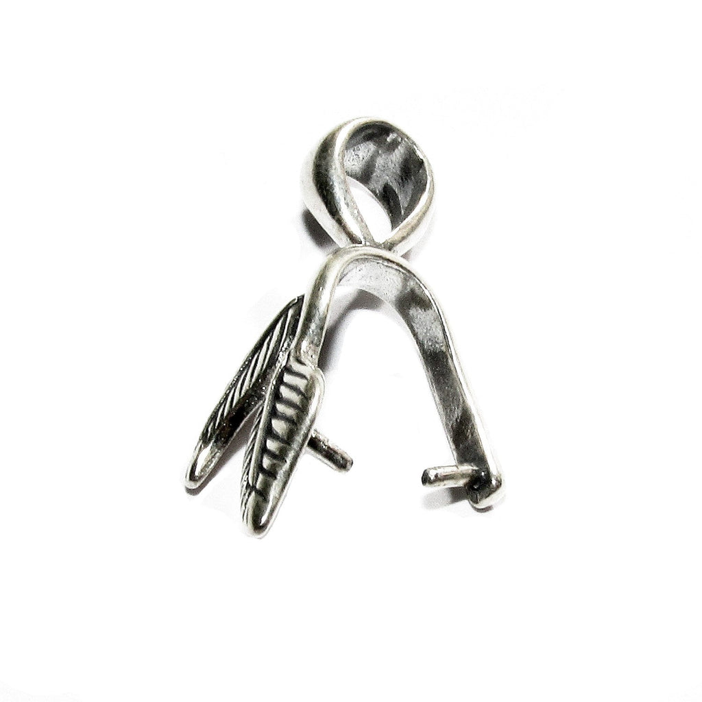925 Sterling silver Leaf Double Pinch Large Pendant Bail with Ring, Silver Bail, Bail findings, Jewelry making, bail for pendant - 1 piece