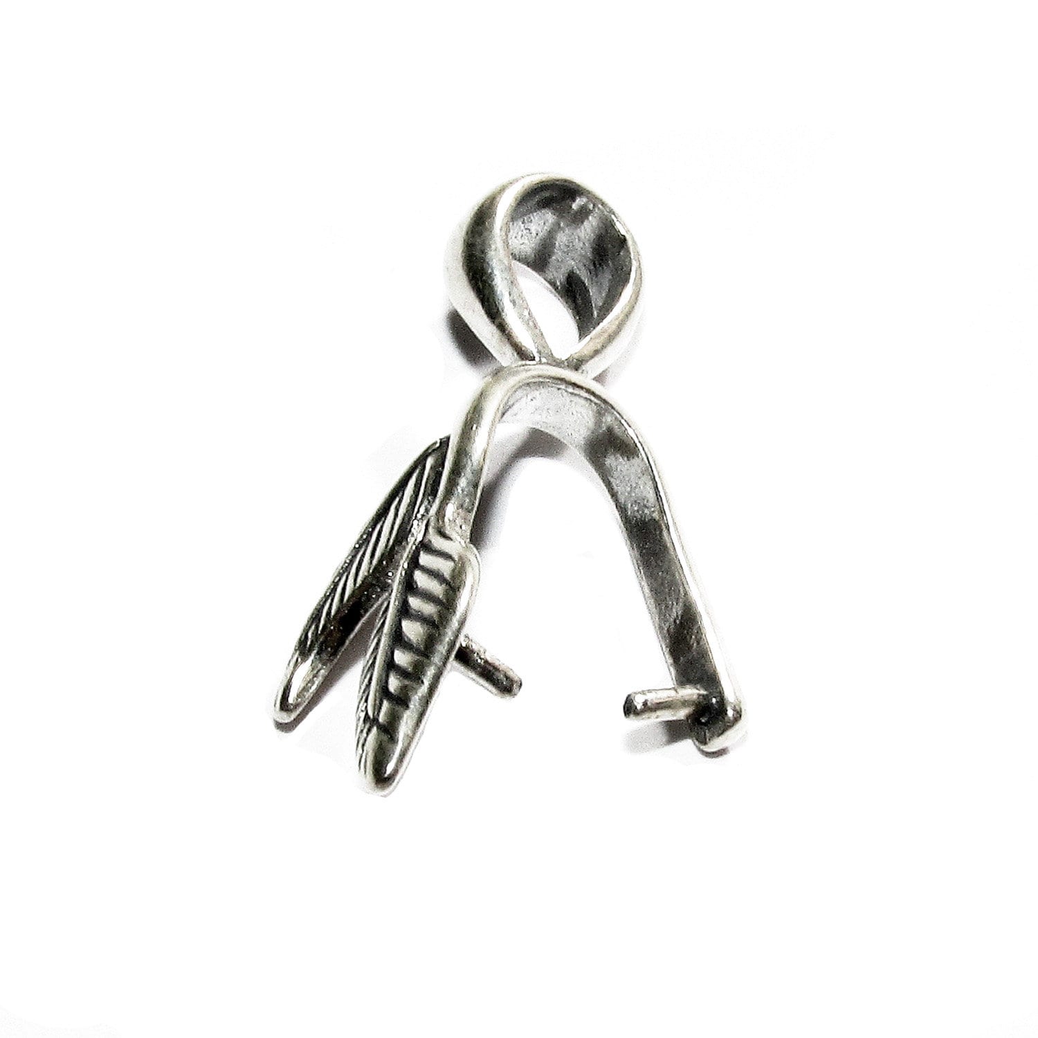 925 Sterling silver Leaf Double Pinch Large Pendant Bail with Ring, Silver Bail, Bail findings, Jewelry making, bail for pendant - 1 piece