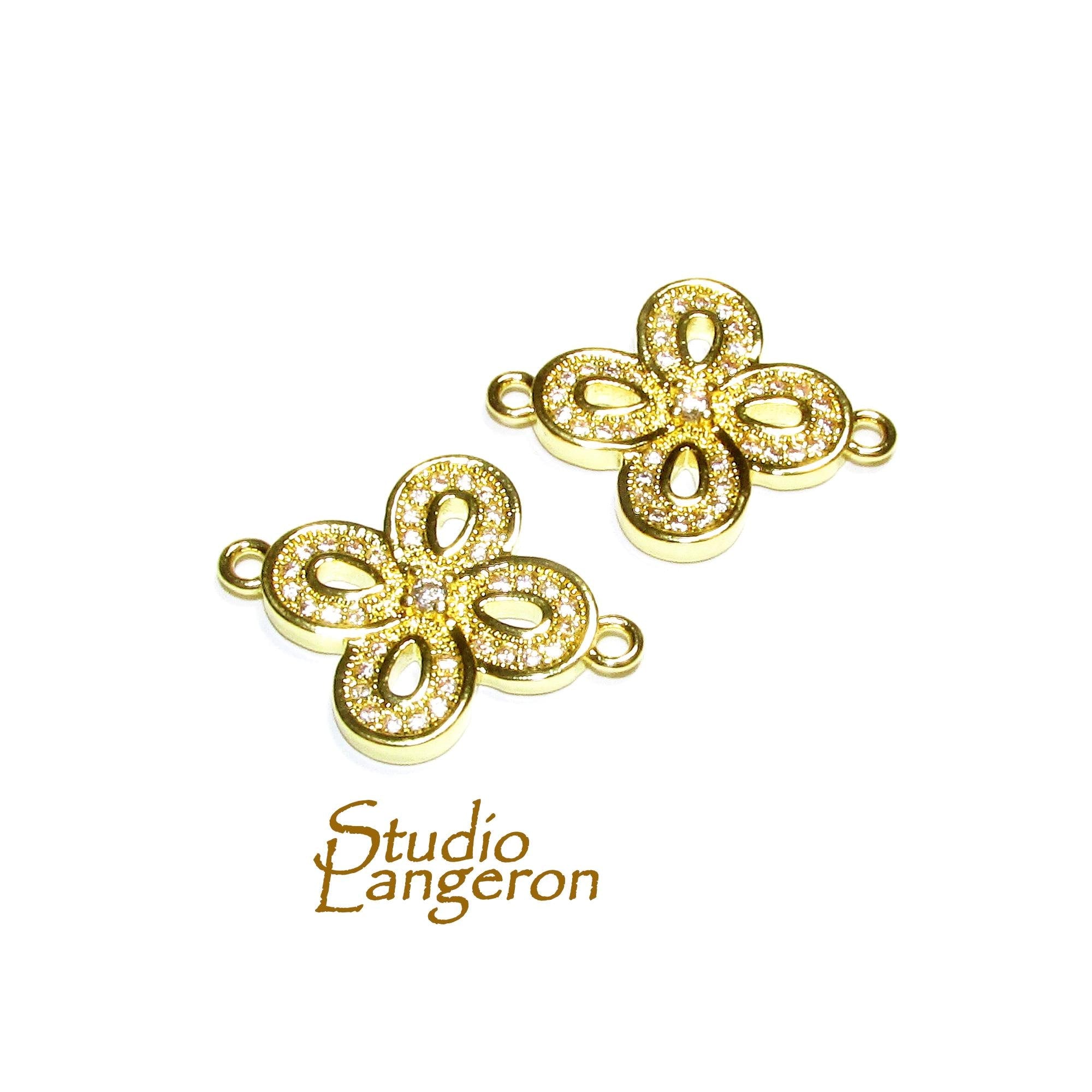 14K Gold filled connector with crystals 2.0x2.0 cm, gold filled link, Jewelry making, link connector - 1 piece