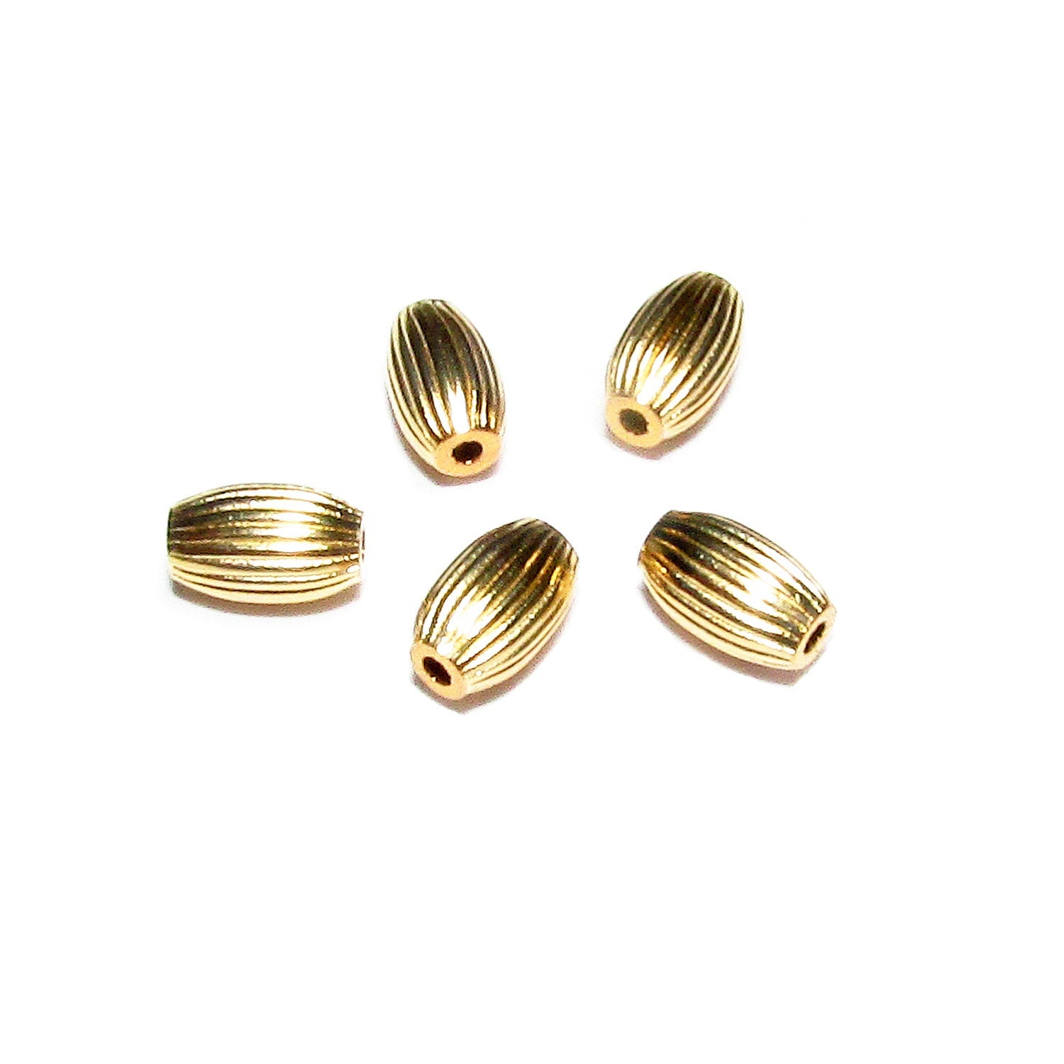 14K yellow gold filled oval corrugated beads size 5x3 mm, Oval Beads, Gold filled beads, Jewelry making, Corrugated beads - 1 piece