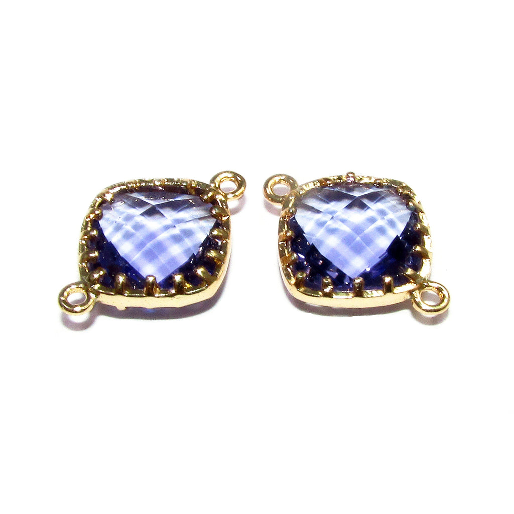 14K Gold Filled Checkerboard amethyst cushion Link Connector size 13x18 mm, gold filled link, Jewelry making, Link Connector - 1 piece