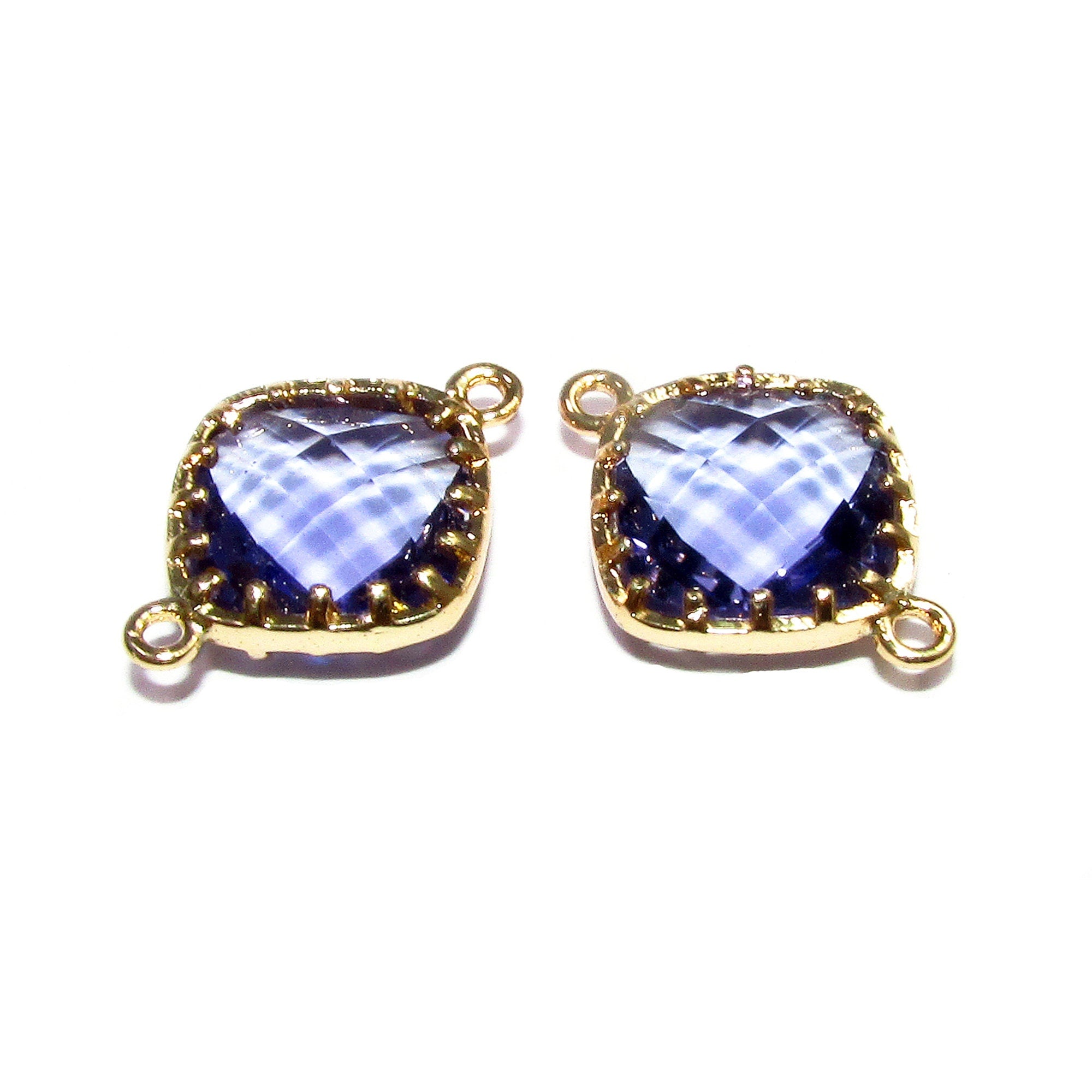14K Gold Filled Checkerboard amethyst cushion Link Connector size 13x18 mm, gold filled link, Jewelry making, Link Connector - 1 piece