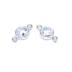 925 Sterling Silver Checkerboard white topaz Round Link Connector size 12x7 mm, white topaz link connector, Jewelry making - 1 piece