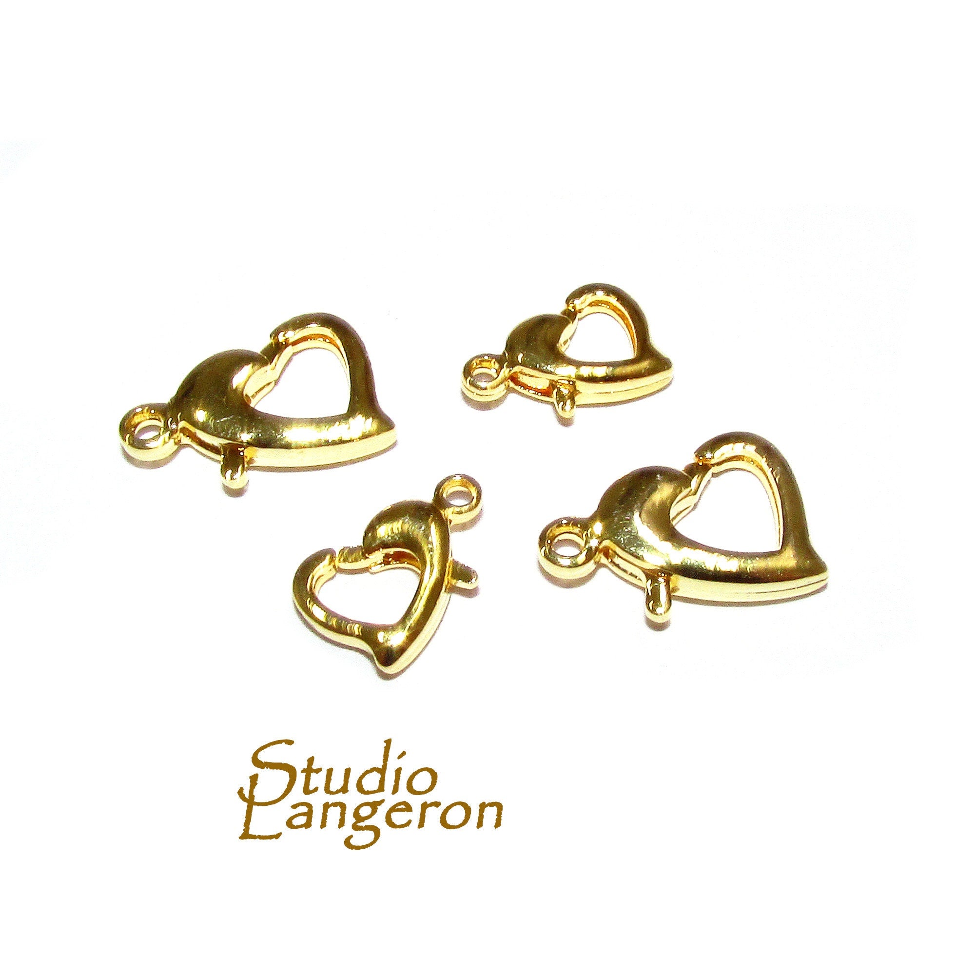 14K Yellow Gold Filled Spring Heart Clasp size 10, 12 mm, Clasp gold filled, 14K Yellow gold filled, Jewelry making, Heart Clasp - 1 piece
