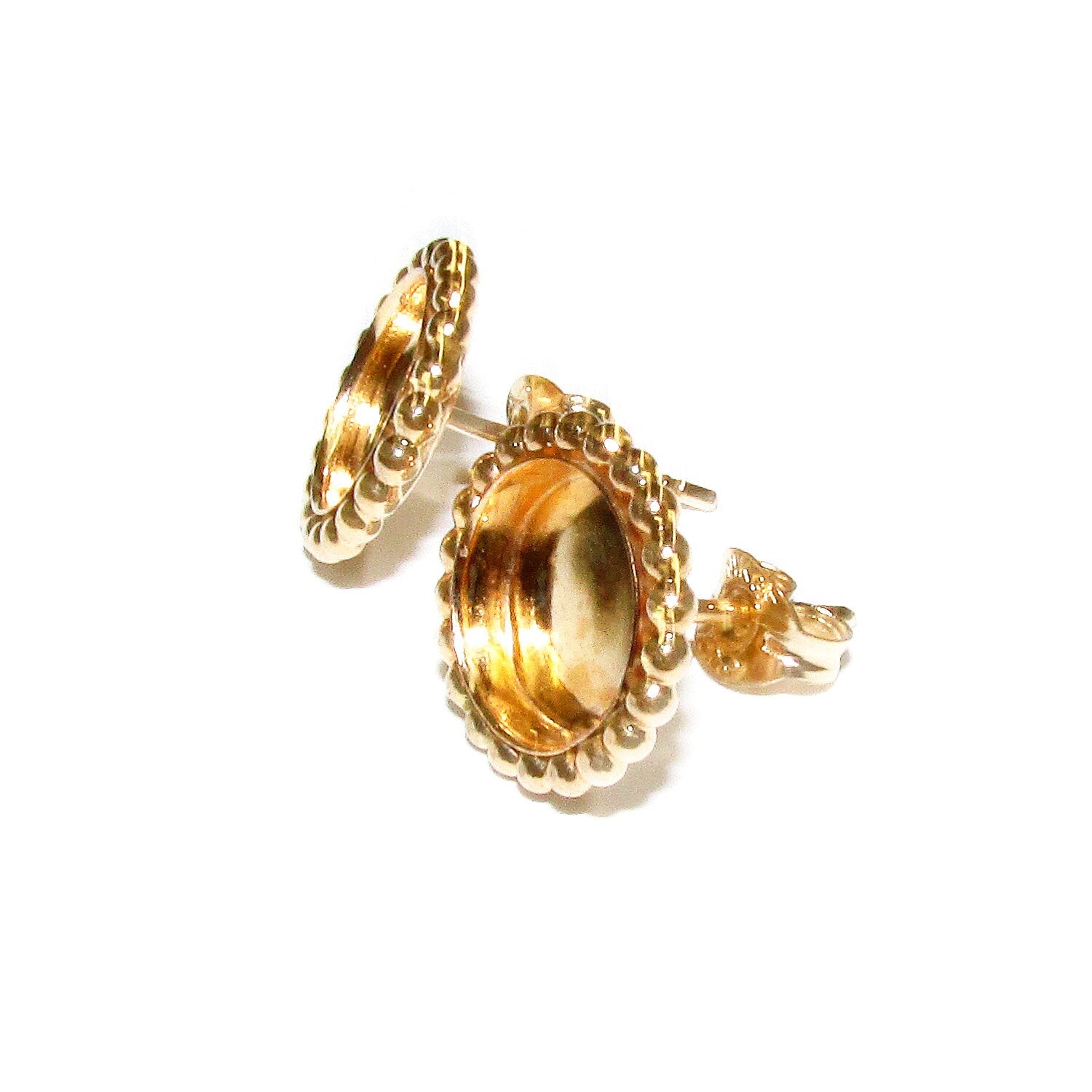14K Gold Filled Round Cabochon Beaded Post Earring Mounting size 5, 6, 8, 10mm, Blank earrings, earrings, jewelry making - 1 pair (2 piece)