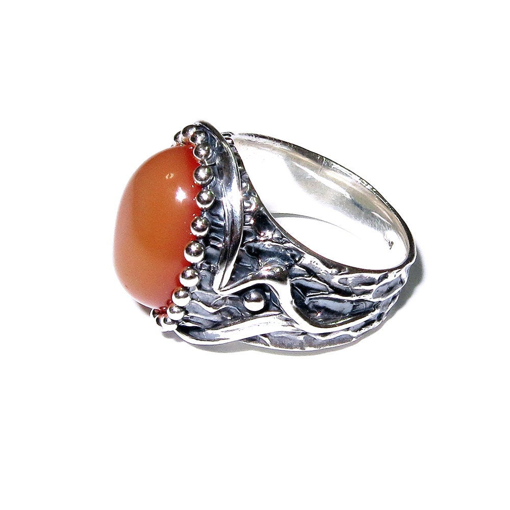 Statement Natural opal ring 925 sterling silver size 7, Handmade ring, single copy, silver, Orange opal, silver ring, Statement ring