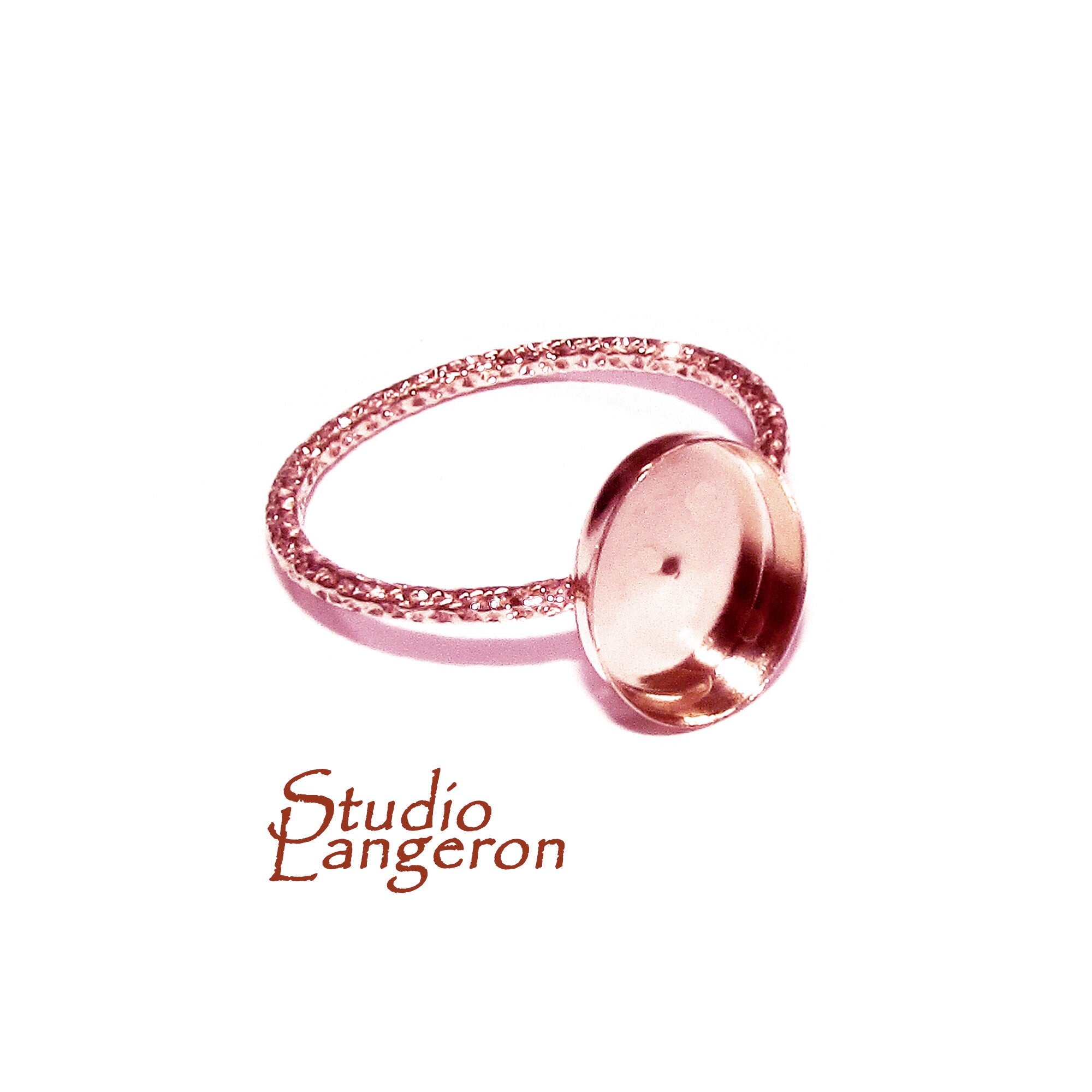 14K Rose gold filled blank ring with bezel cup 8x10 mm size 4, 5, 6, 7, 8, 9, Base ring, Bezel cup, Setting, Jewelry making - 1 piece