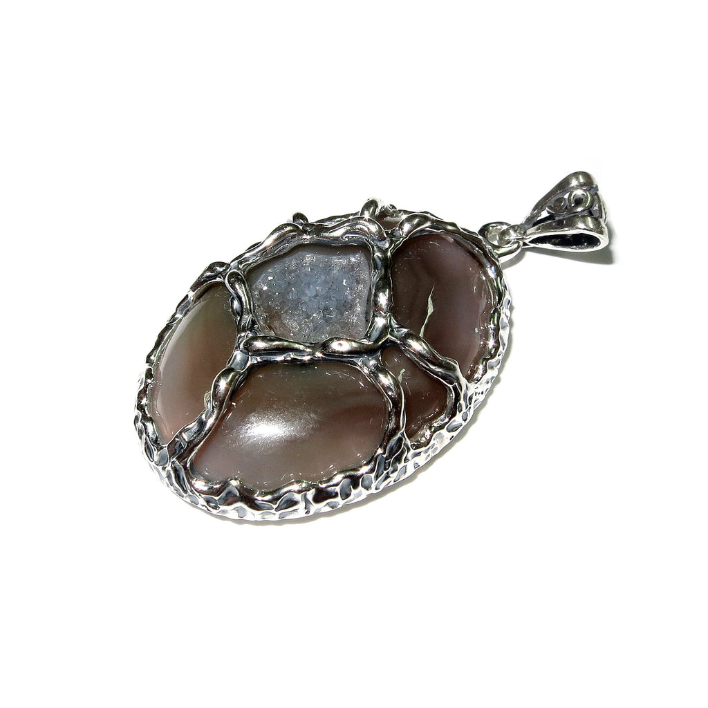 Druze agate brown pendant 925 sterling silver size 3.5x2.5 cm, 100% handmade, single copy, Druse Agate, Handmade pendant, Brown, Gemstone