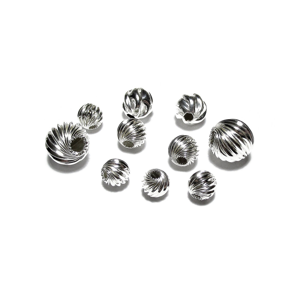 925 Sterling Silver twisted corrugated beads size 4, 5, 6, 7, 8, 10 mm, Jewelry making, Twisted corrugated Beads, Silver beads - 1 piece