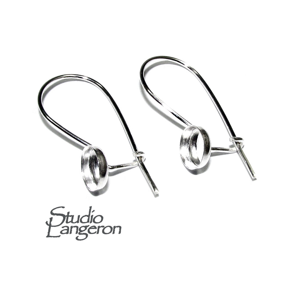 6 mm 925 sterling silver blank earrings with bezel cup, Jewelry making, Setting, bezel cup, base earrings, 925 silver - 1 pair (2 piece)