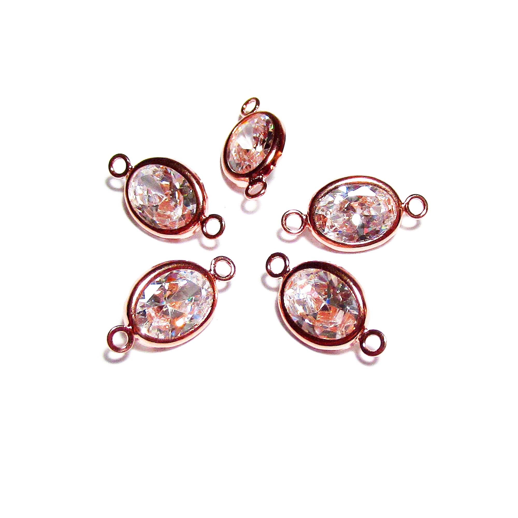 14K Rose Gold Filled White topaz oval Link Connector size 12.0x6.0 mm, Rose gold filled link, Link connector, Jewelry making - 1 piece