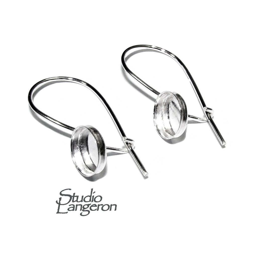 7 mm bezel cup 925 sterling silver blank earrings, earring components, bezel cup, silver earrings, Jewelry making - 1 pair (2 piece)