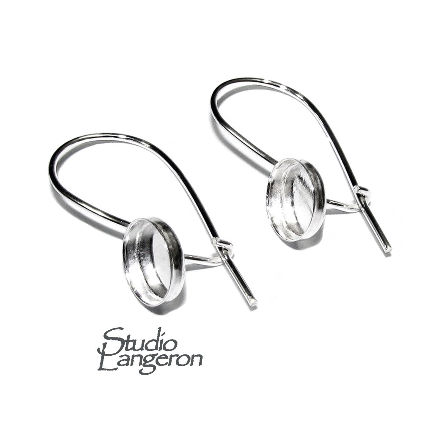 7 mm bezel cup 925 sterling silver blank earrings, earring components, bezel cup, silver earrings, Jewelry making - 1 pair (2 piece)