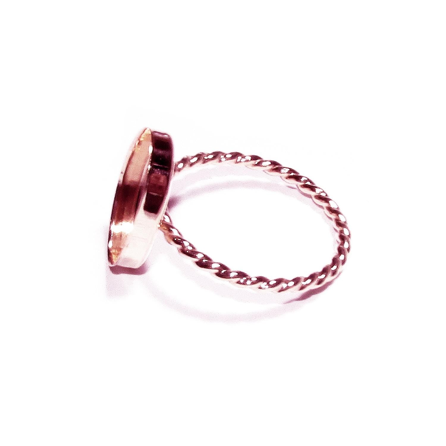 14K Rose gold filled twisted blank ring with bezel cup 10x14mm size 4, 5, 6, 7, 8, 9, 10, 11, Base ring, Bezel cup, Jewelry making - 1 piece