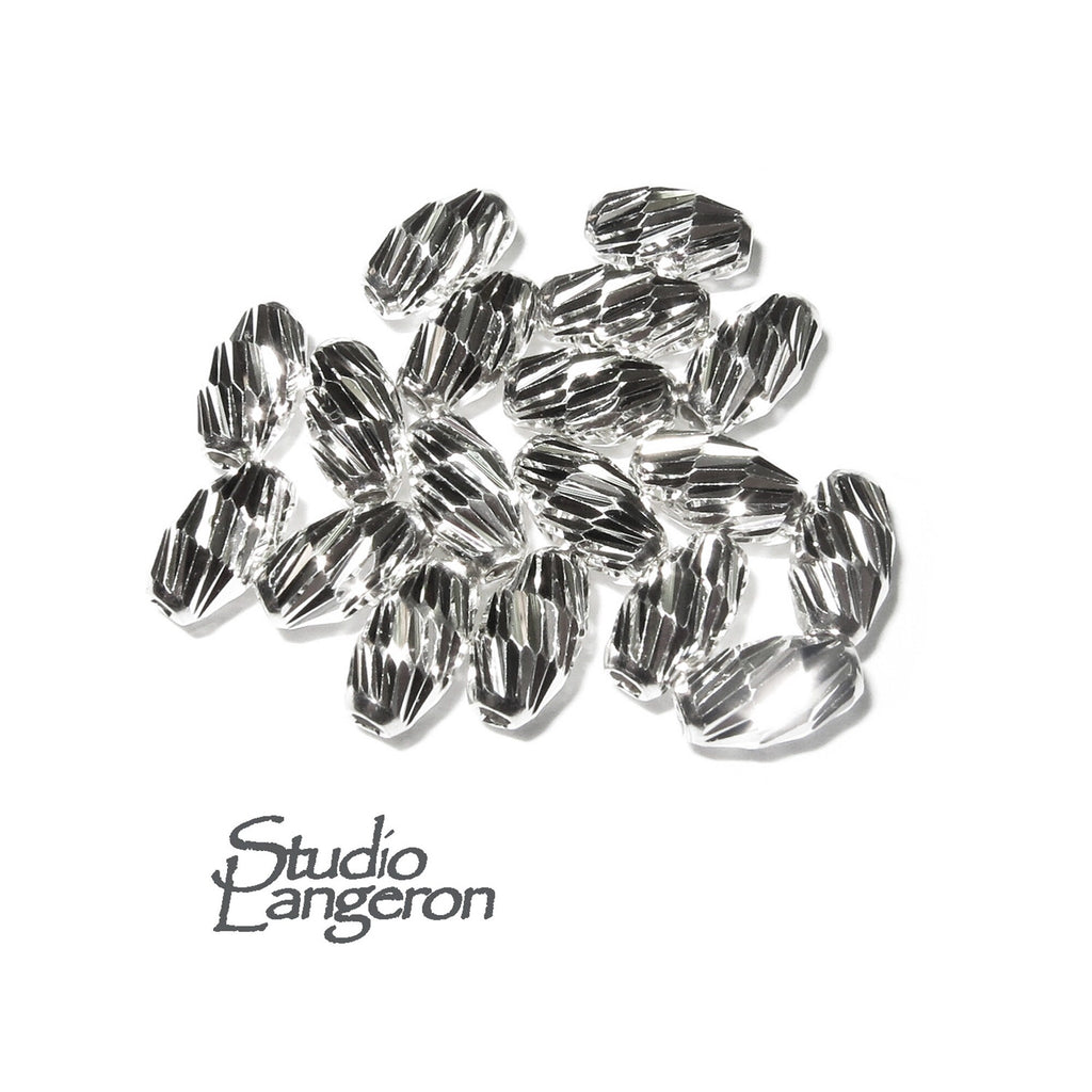 925 Sterling Silver Diamond cut shiny oval Beads Size 3x5, 4x7 mm, Jewelry making, Diamond cut oval Beads, Silver oval beads - 1 piece