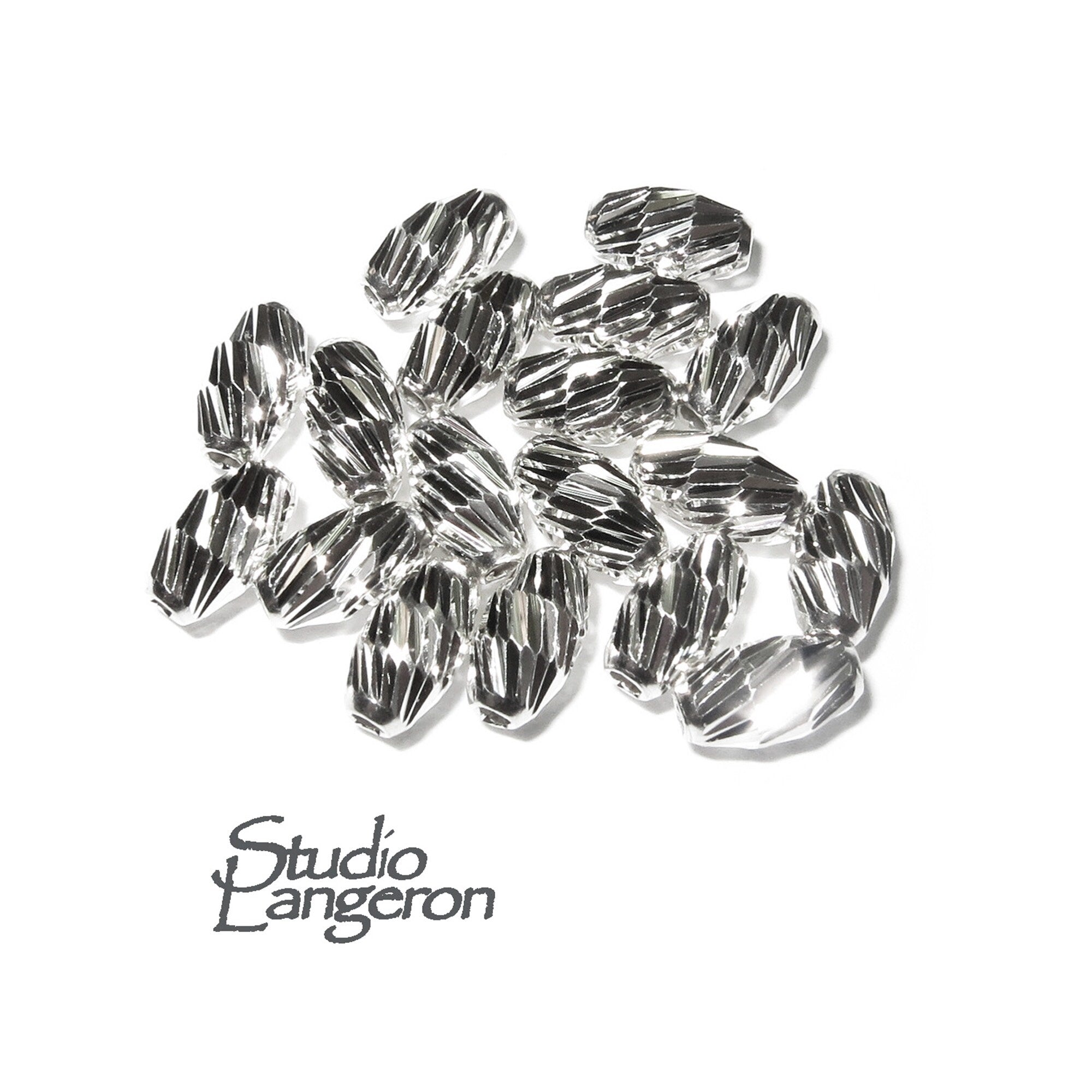 925 Sterling Silver Diamond cut shiny oval Beads Size 3x5, 4x7 mm, Jewelry making, Diamond cut oval Beads, Silver oval beads - 1 piece