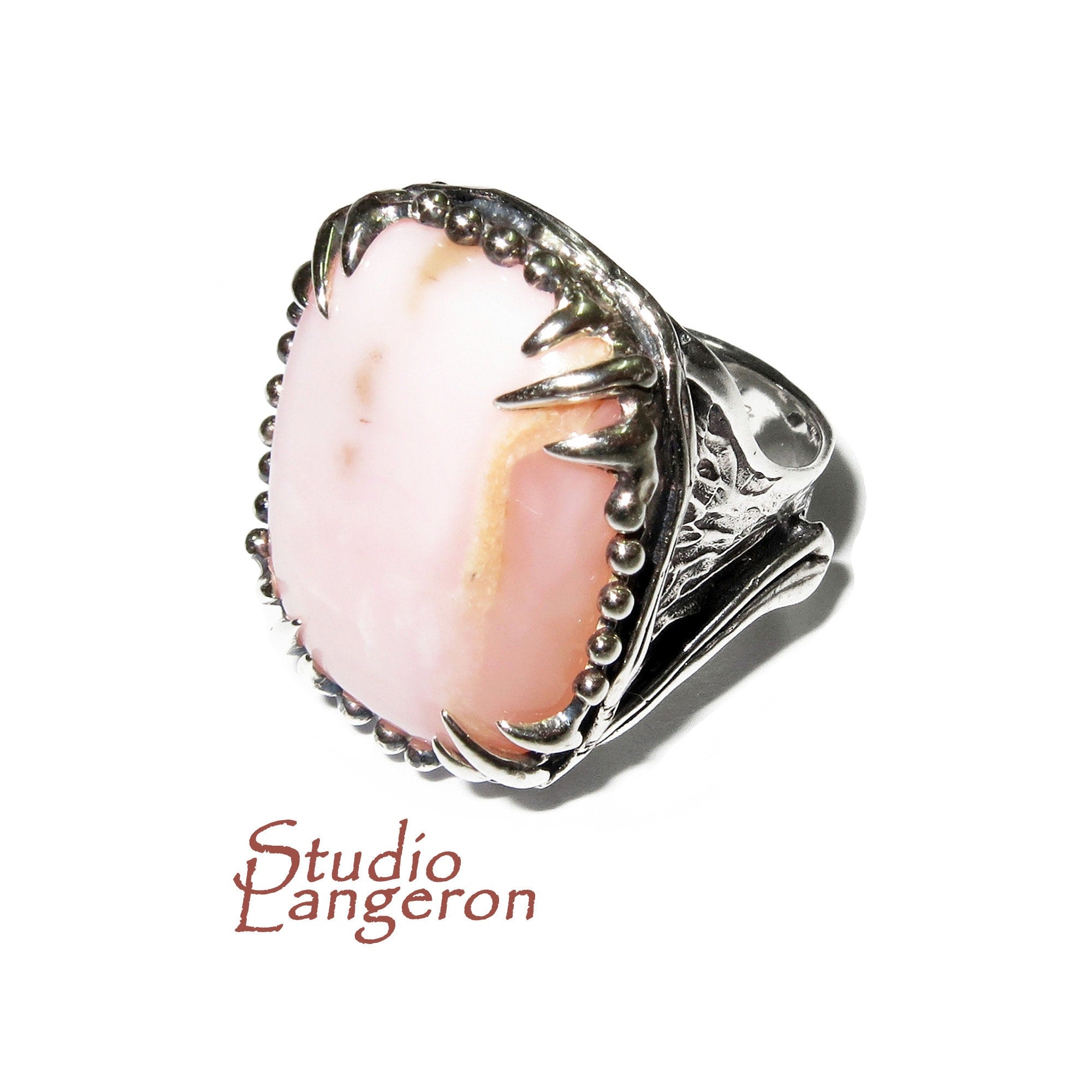 Statement Natural Peruvian pink opal ring 925 sterling silver size 8, Handmade ring, single copy, sterling silver, Pink opal, silver ring