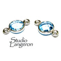925 Sterling Silver Checkerboard Blue Tourmaline Round Link Connector size 12x7 mm, silver link, Jewelry making, link connector - 1 piece