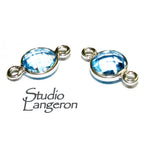 925 Sterling Silver Checkerboard Blue Tourmaline Round Link Connector size 12x7 mm, silver link, Jewelry making, link connector - 1 piece