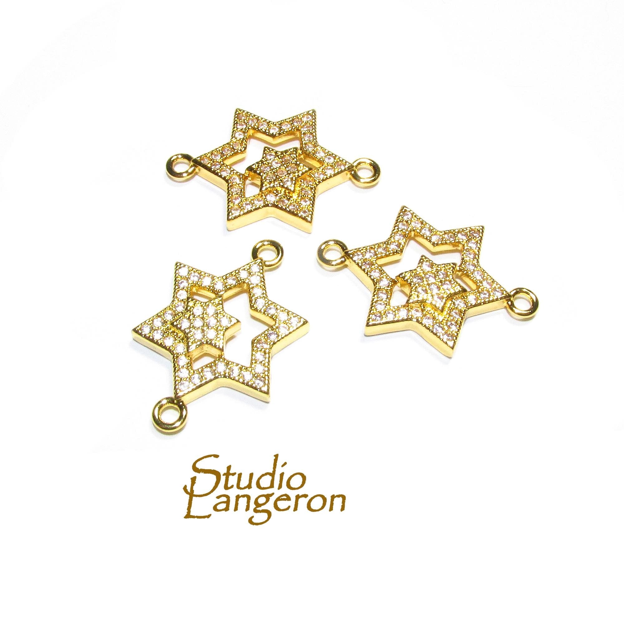 14K Gold filled small connector Magen David with crystals size 17mm, gold filled link, Jewelry making, link connector Magen David - 1 piece
