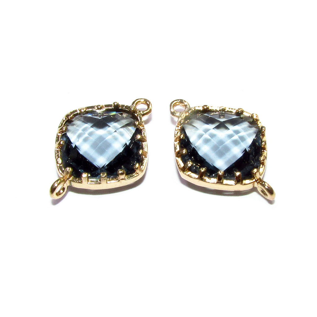 14K Gold Filled Checkerboard gray topaz cushion Link Connector size 13x18 mm, gold filled link, Jewelry making, Link Connector - 1 piece