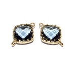 14K Gold Filled Checkerboard gray topaz cushion Link Connector size 13x18 mm, gold filled link, Jewelry making, Link Connector - 1 piece