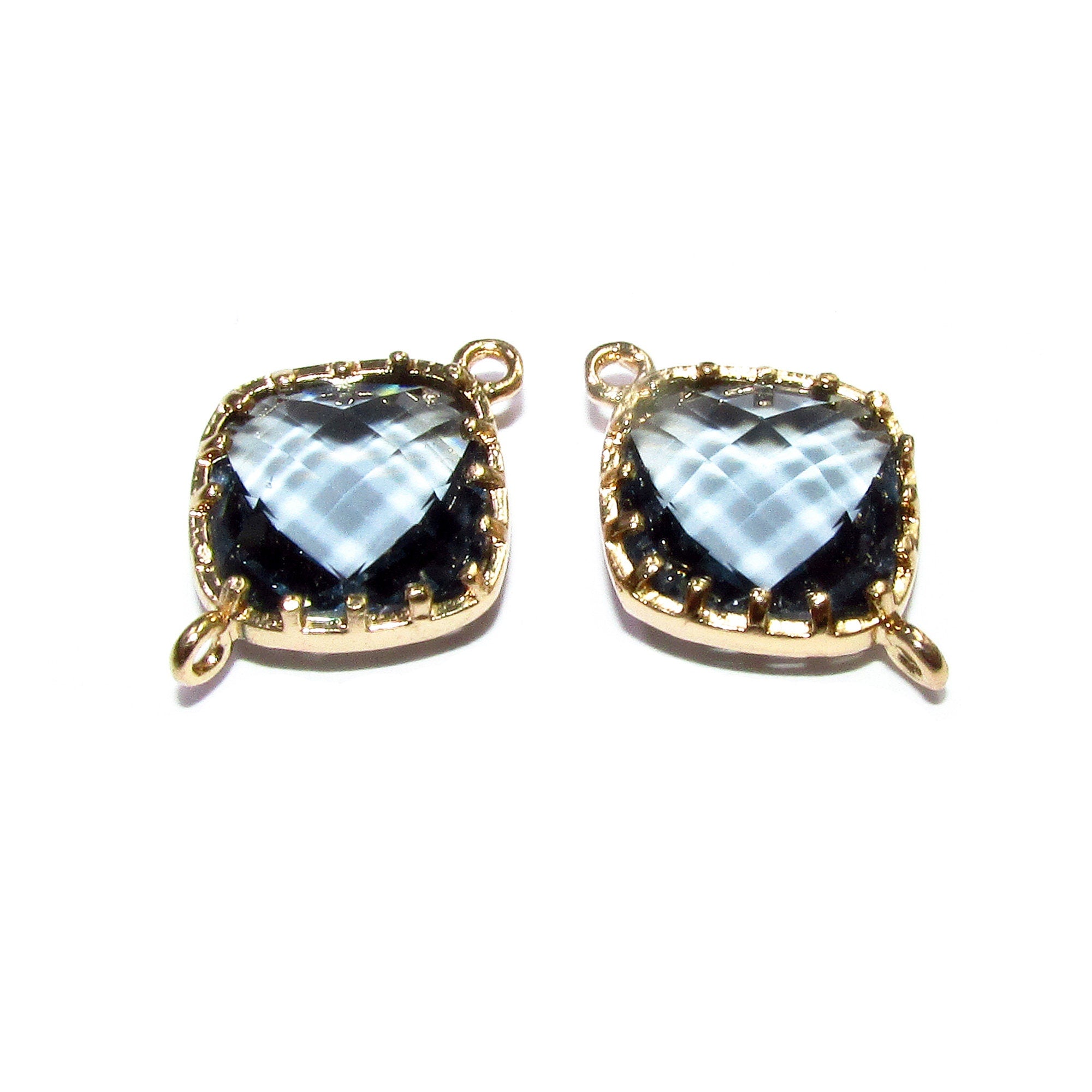 14K Gold Filled Checkerboard gray topaz cushion Link Connector size 13x18 mm, gold filled link, Jewelry making, Link Connector - 1 piece