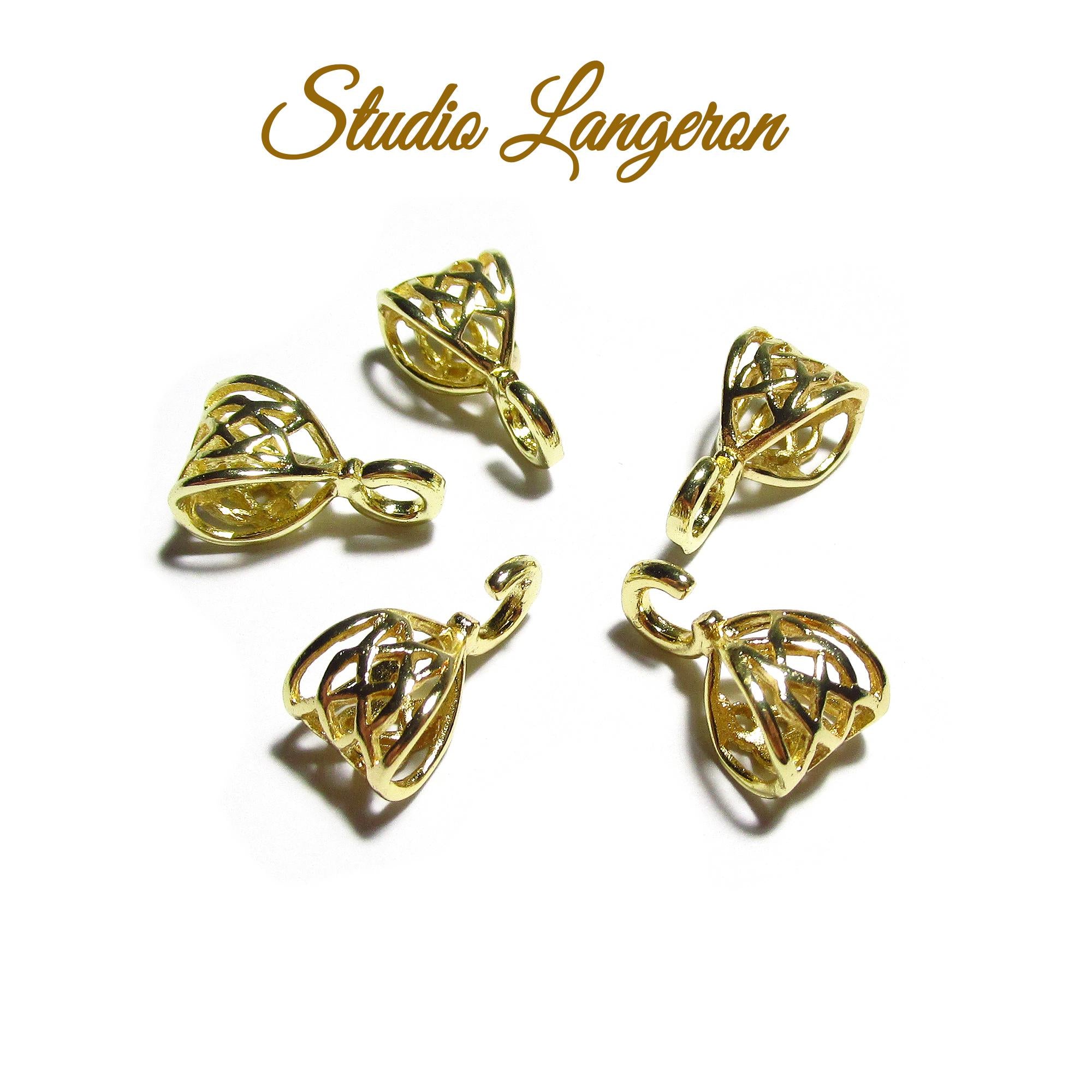14K Gold filled delicate filigree Pendant Bails with hook, Bail with hook, Gold filled Bail, Jewelry making, Bail findings - 1 piece