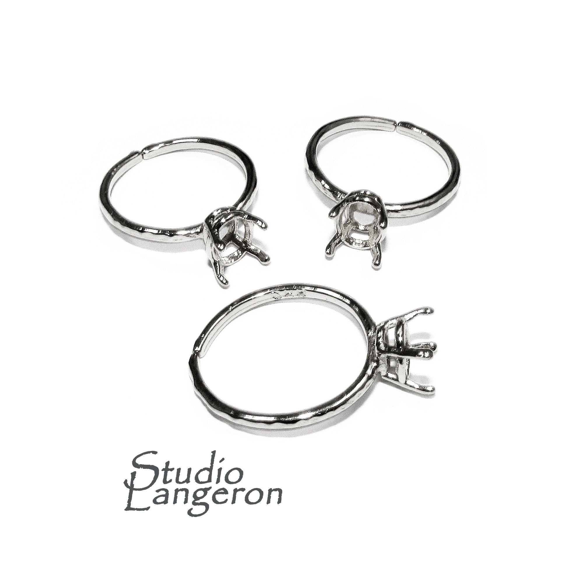 925 sterling silver open blank ring with 4-prong setting 6x8 mm, silver ring, Jewelry making, base ring, Setting, Ring mounting - 1 piece