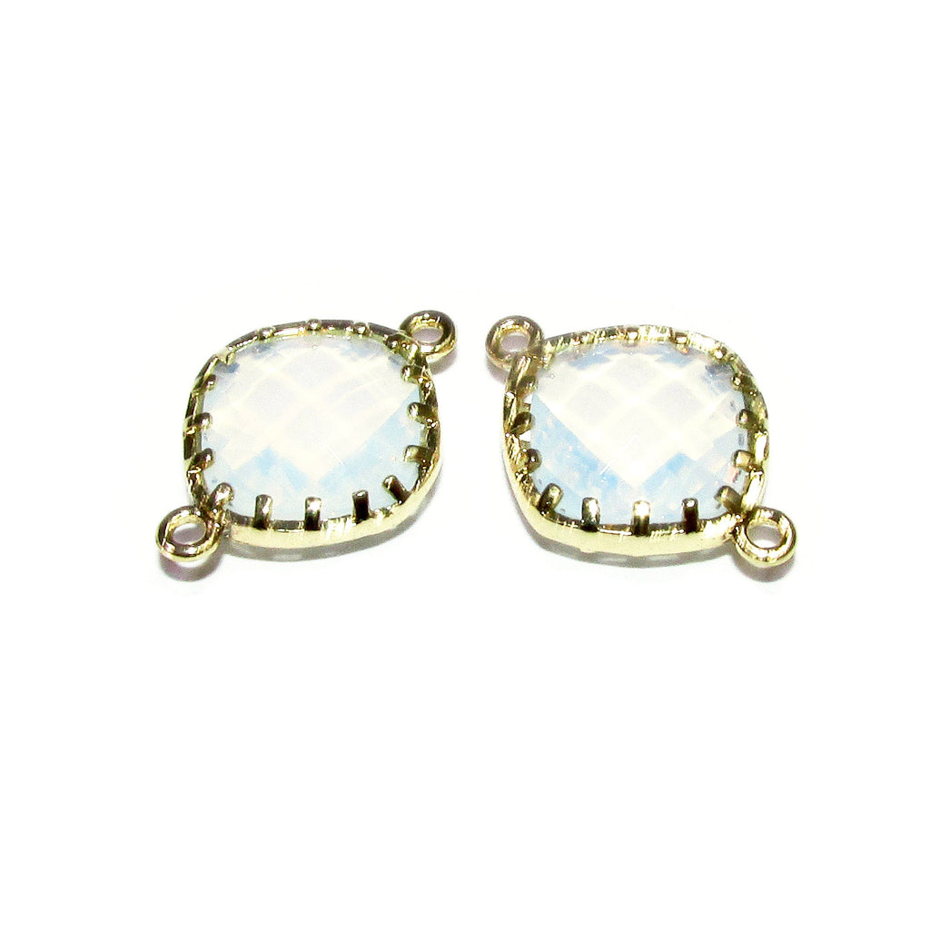 14K Gold Filled Checkerboard white opal cushion Link Connector size 13x18 mm, gold filled link, Jewelry making, Link Connector - 1 piece