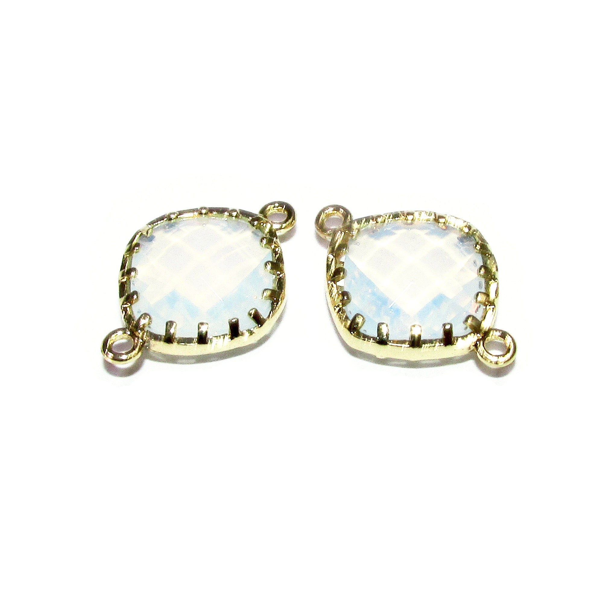 14K Gold Filled Checkerboard white opal cushion Link Connector size 13x18 mm, gold filled link, Jewelry making, Link Connector - 1 piece