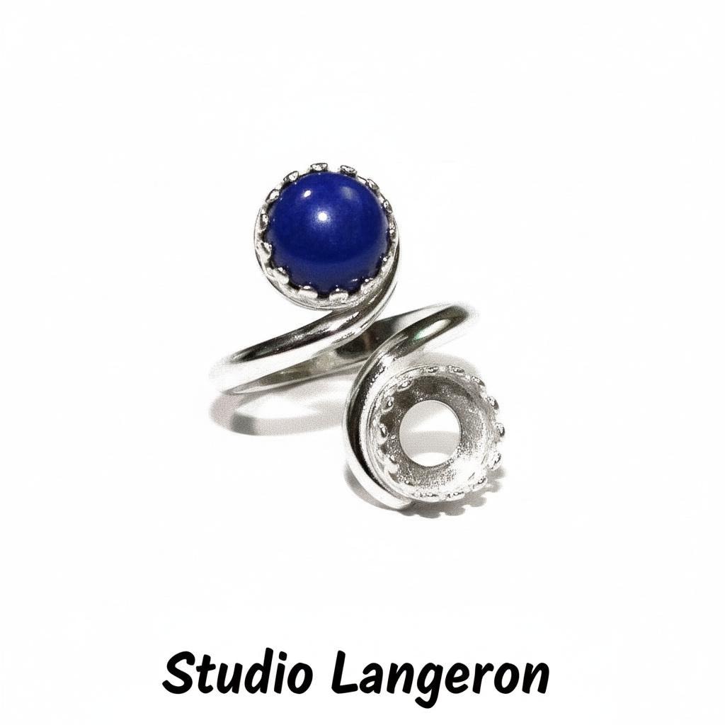 925 sterling silver open blank ring with two bezel cups size 8 mm, base ring, jewelry making, Setting, Bezel cup, silver ring - 1 piece