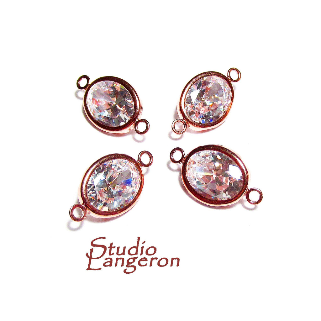 14K Rose Gold Filled White topaz oval Link Connector size 14.0x8.0 mm, Rose gold filled link, Link connector, Jewelry making - 1 piece