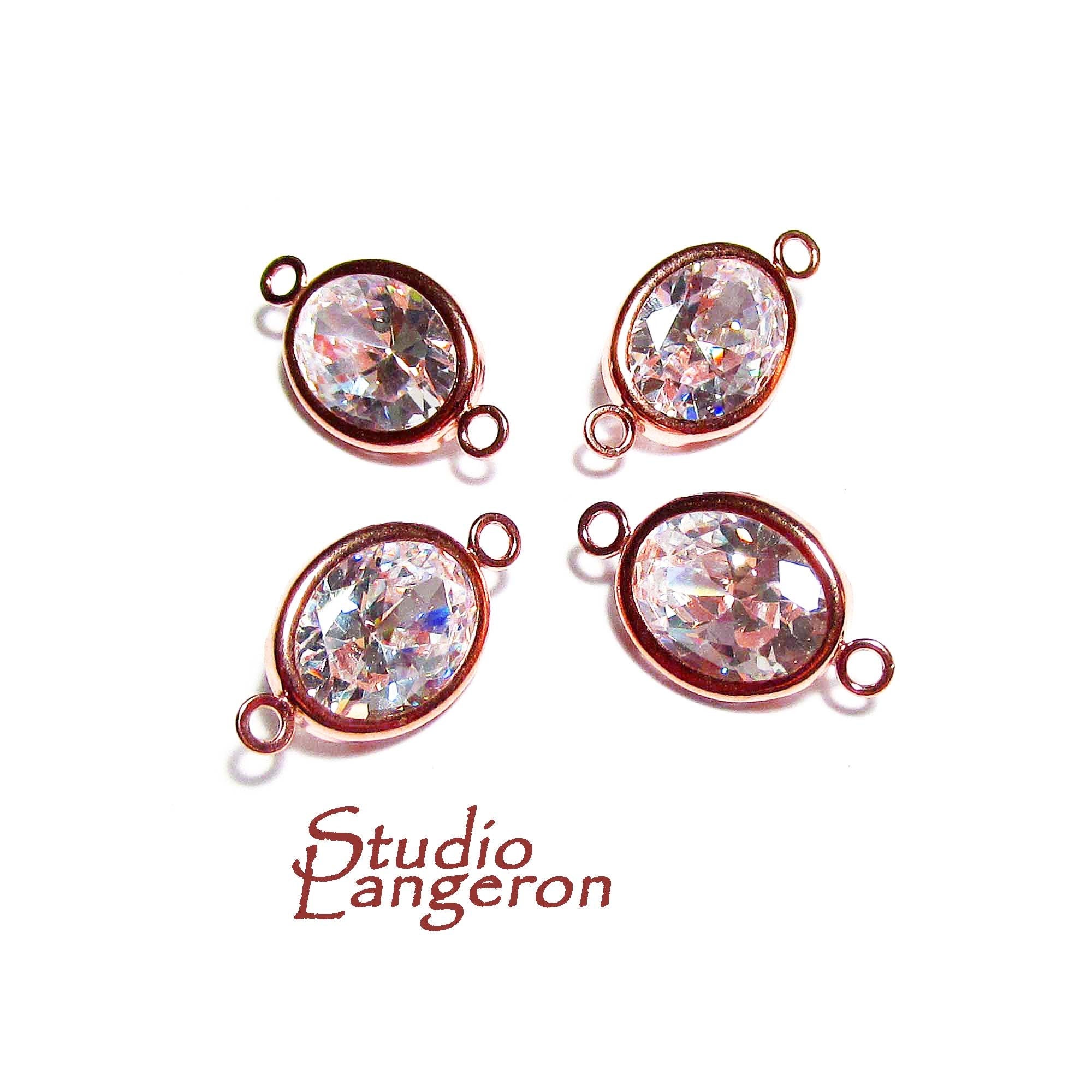 14K Rose Gold Filled White topaz oval Link Connector size 14.0x8.0 mm, Rose gold filled link, Link connector, Jewelry making - 1 piece