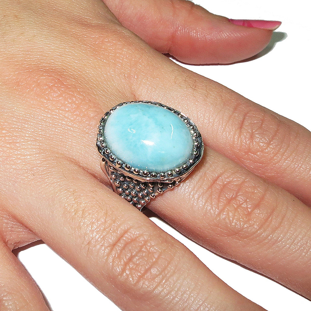 Statement Natural Larimar ring 925 sterling silver size 8, Handmade ring, single copy, Larimar, silver ring, Statement ring, cocktail ring